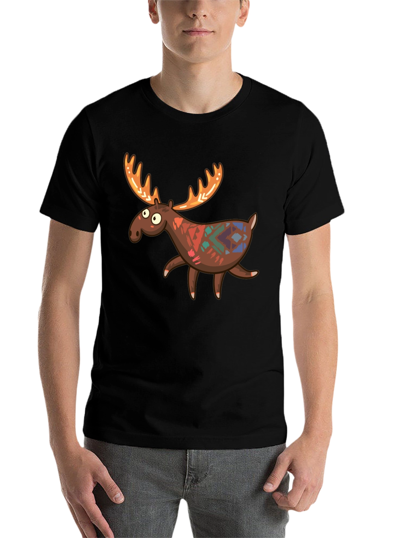 Black Funny Moose Graphic Tee - Black Cotton T-Shirt view 7