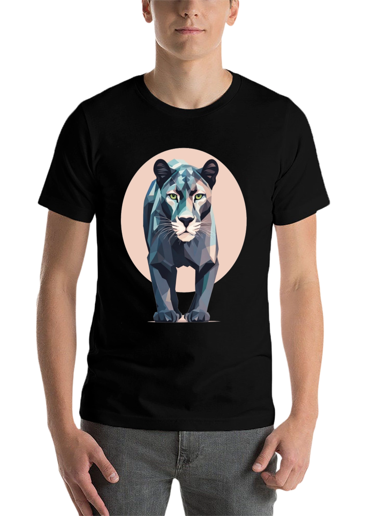 Black Geometric Panther T-Shirt - Modern Animal Print view 7