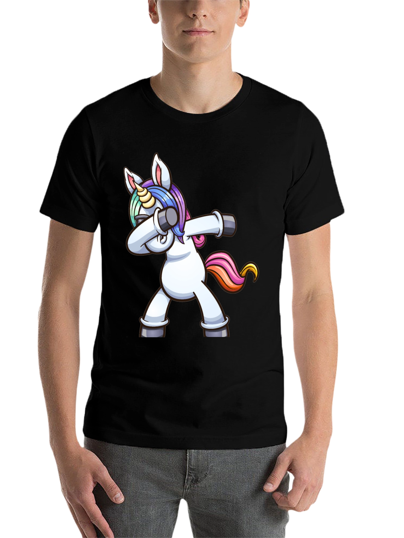 Black Dabbing Unicorn Graphic Tee - Black Cotton Shirt view 7