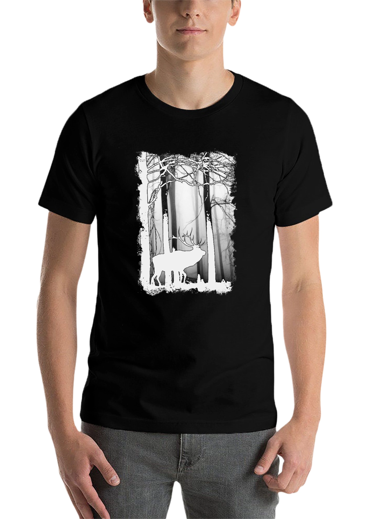 Black Elk in Forest Graphic Tee - Men's Black T-Shirt view 7