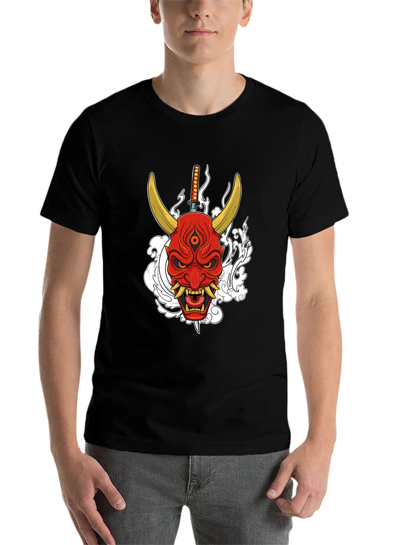 Black Samurai Oni Mask Graphic T-Shirt view 7