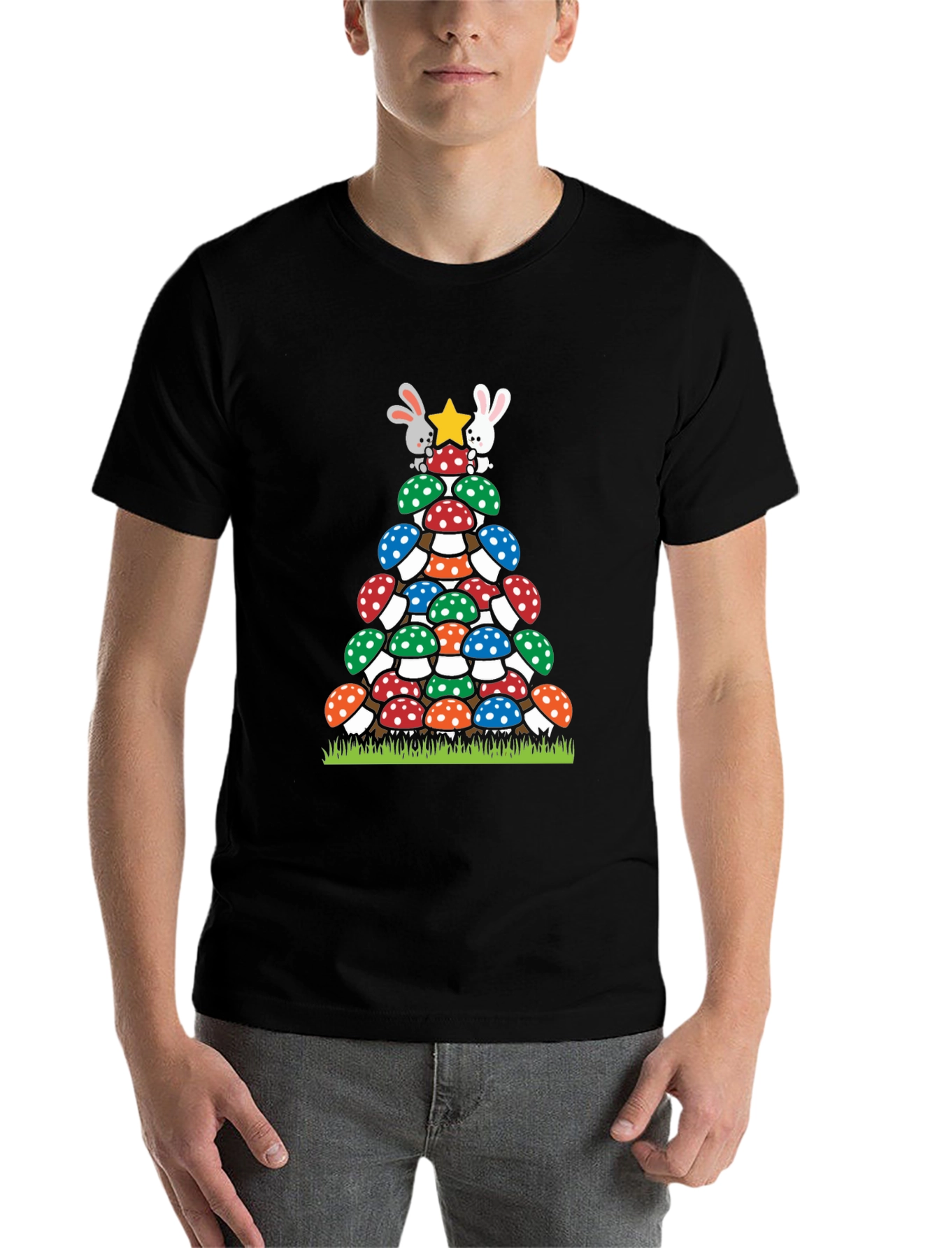 Black Mushroom Christmas Tree T-Shirt view 7