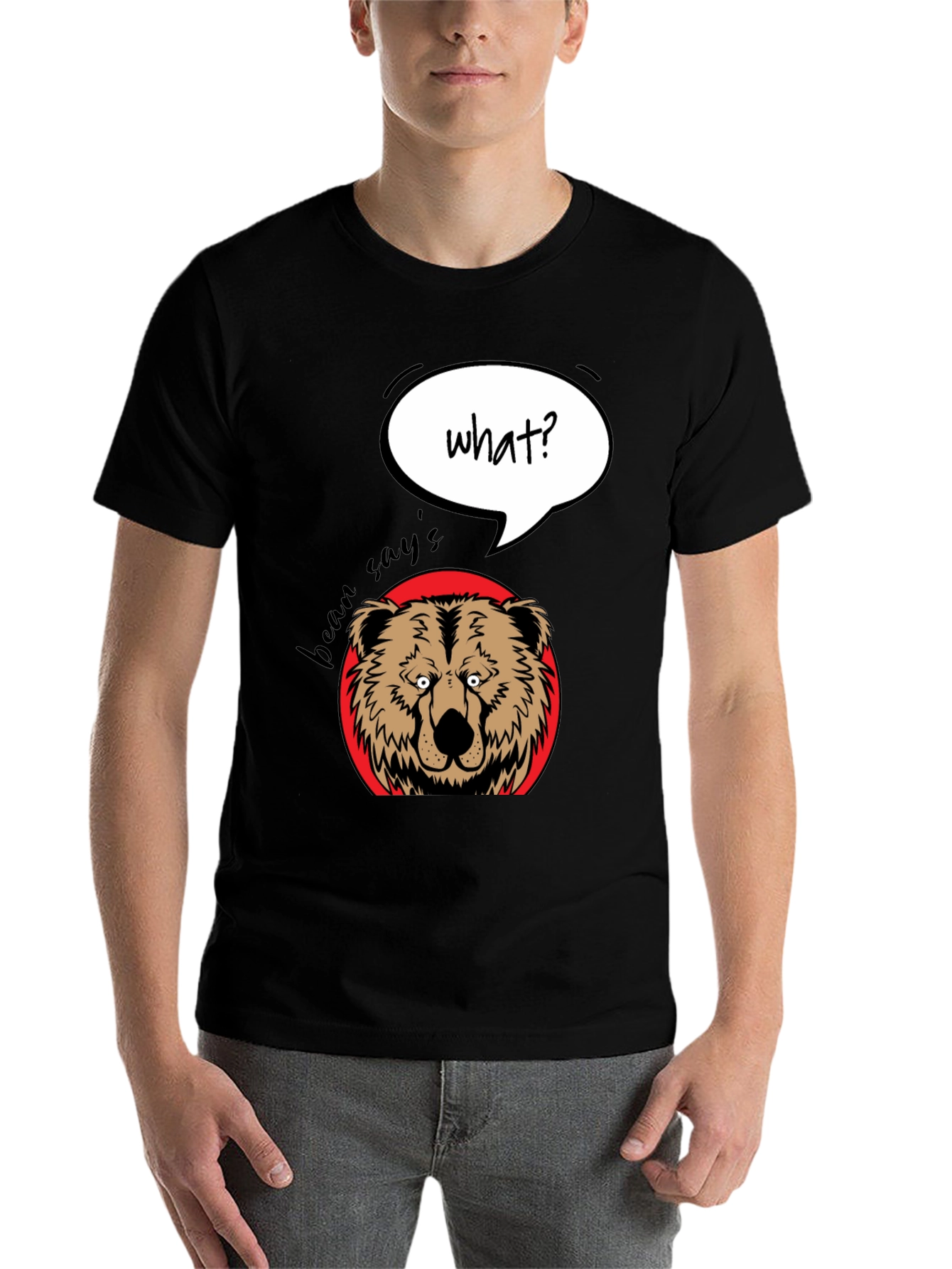 Black Funny Bear What? Graphic T-Shirt view 7