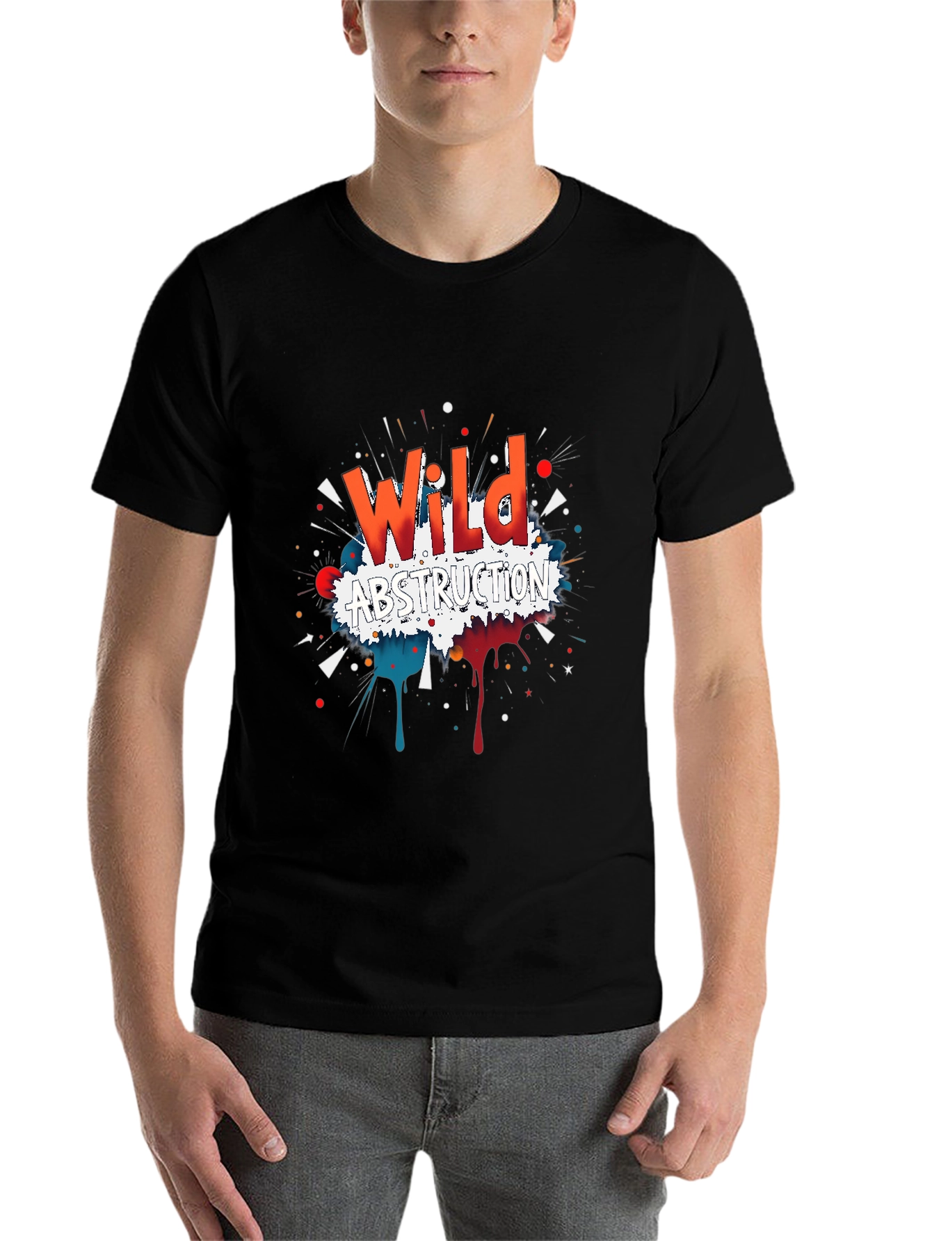 Black Wild Abstraction Graphic Print Black T-Shirt view 7