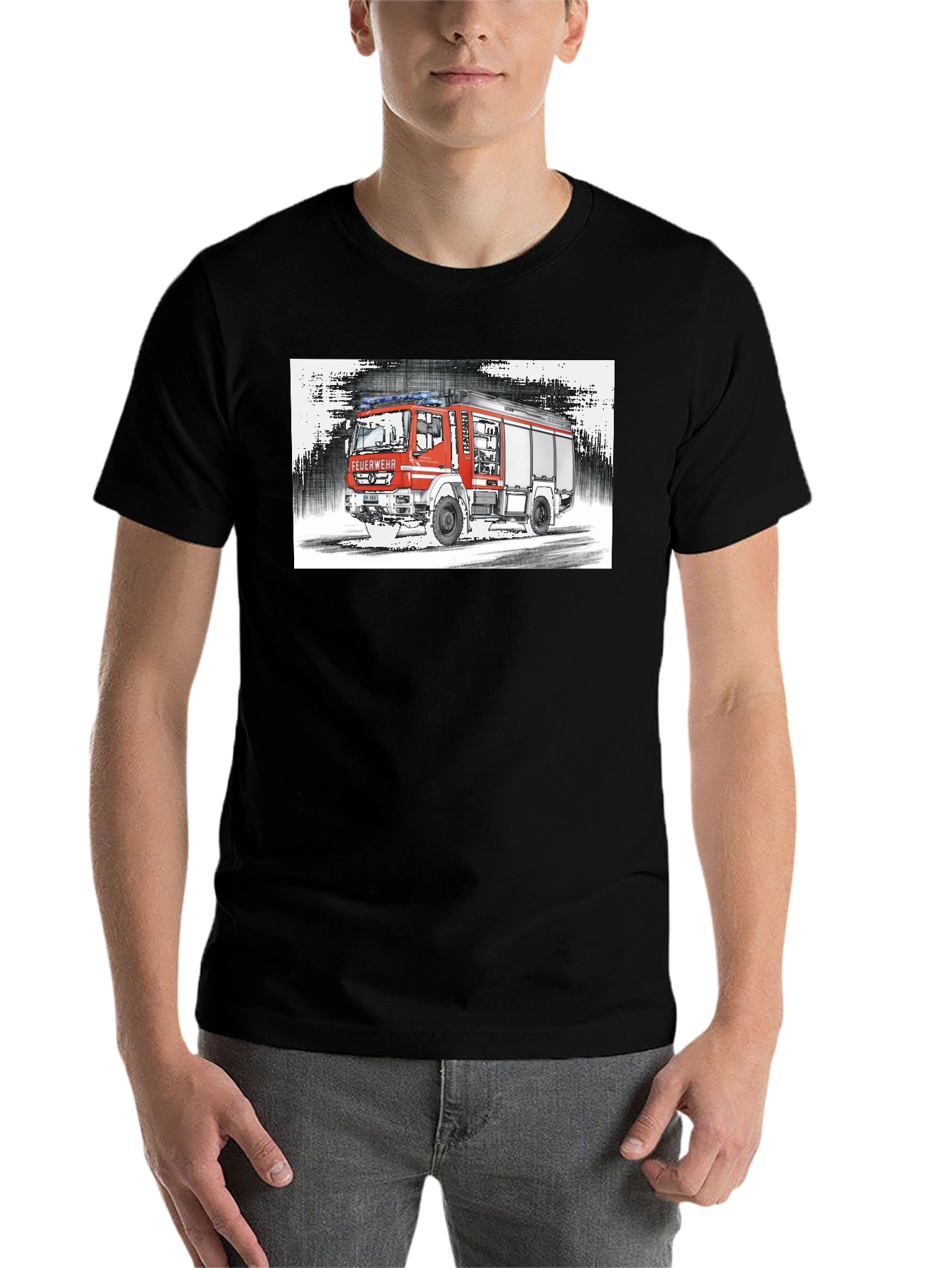Black Fire Truck Graphic Tee - Black Cotton T-Shirt view 7