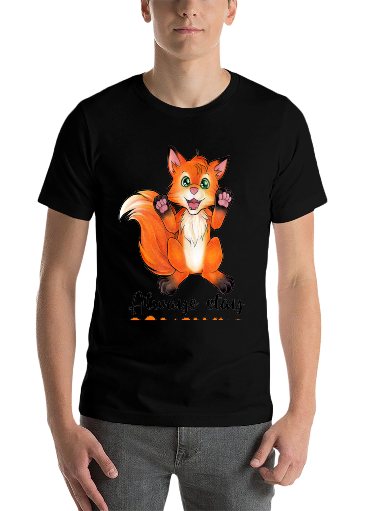 Black Cute Fox Graphic T-Shirt - Always Stay Humble view 7
