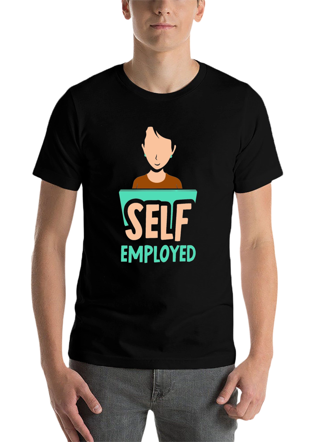 Black Self Employed Graphic T-Shirt, Black Cotton Blend view 7