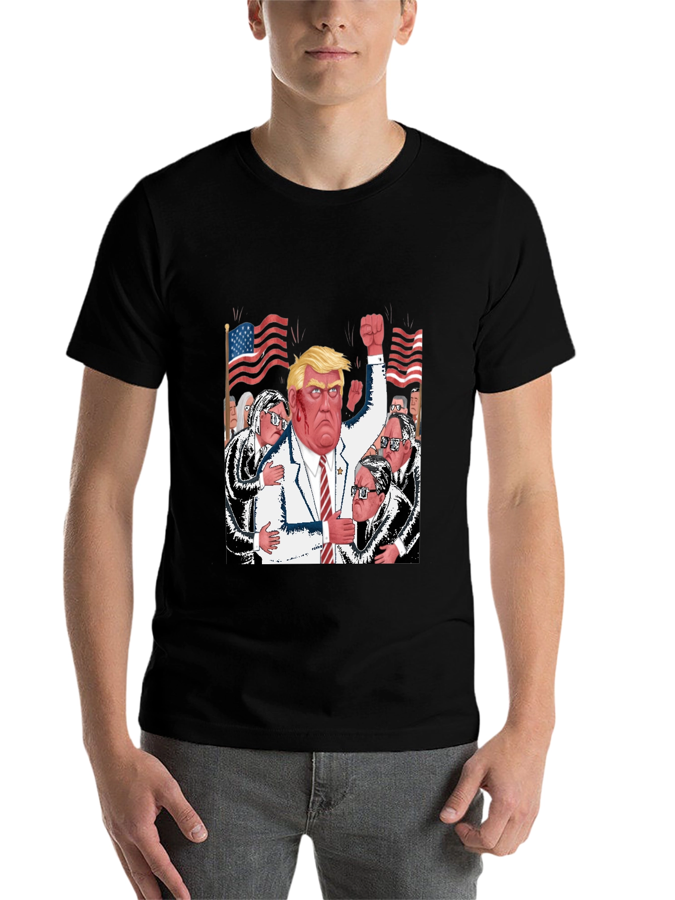 Black Trump Political Cartoon T-Shirt view 7