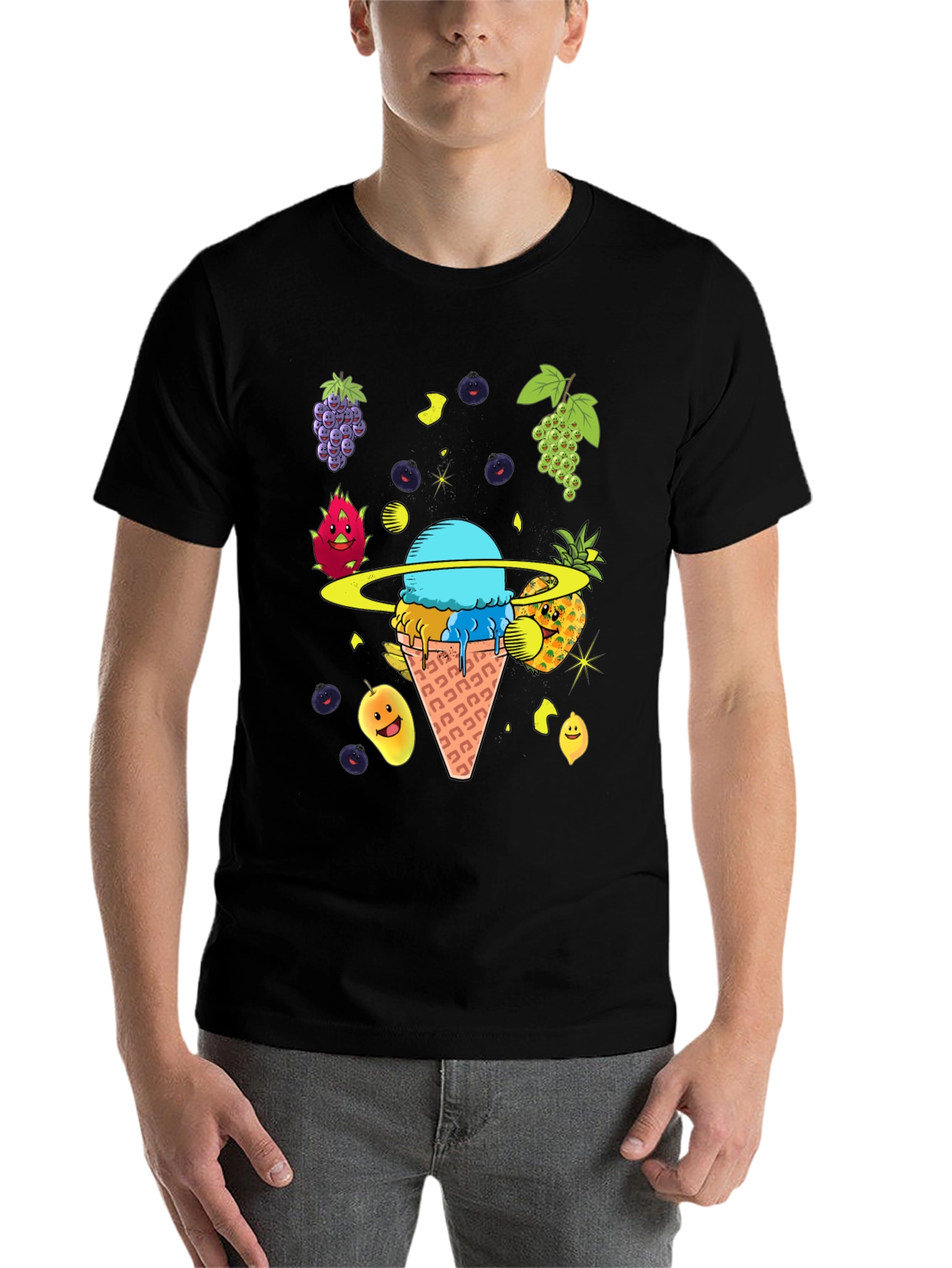 Black Fruit Ice Cream Planet Graphic T-Shirt view 7