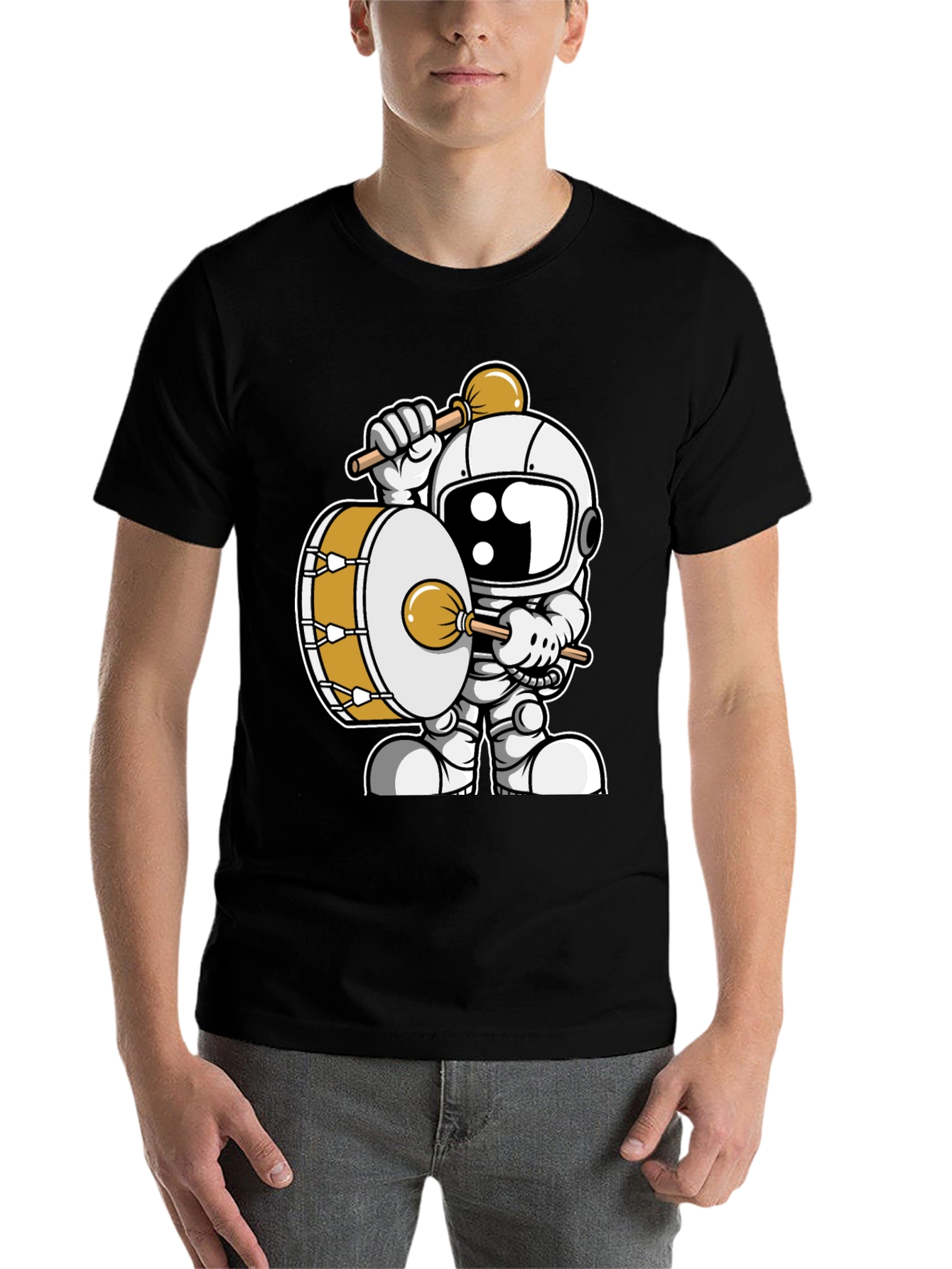 Black Astronaut Drummer T-Shirt - Space Musician Tee view 7