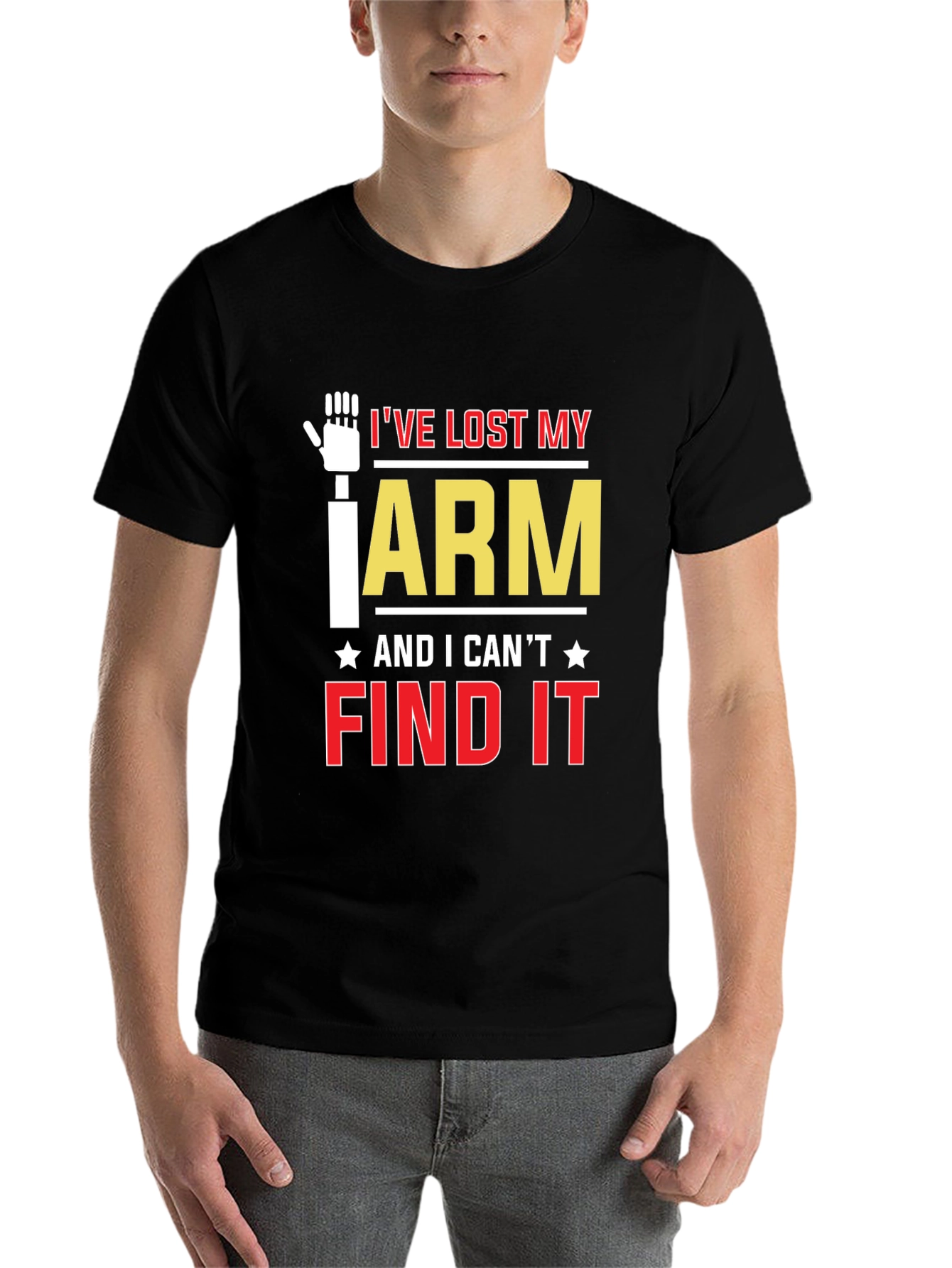 Black I've Lost My Arm Funny Graphic T-Shirt view 7