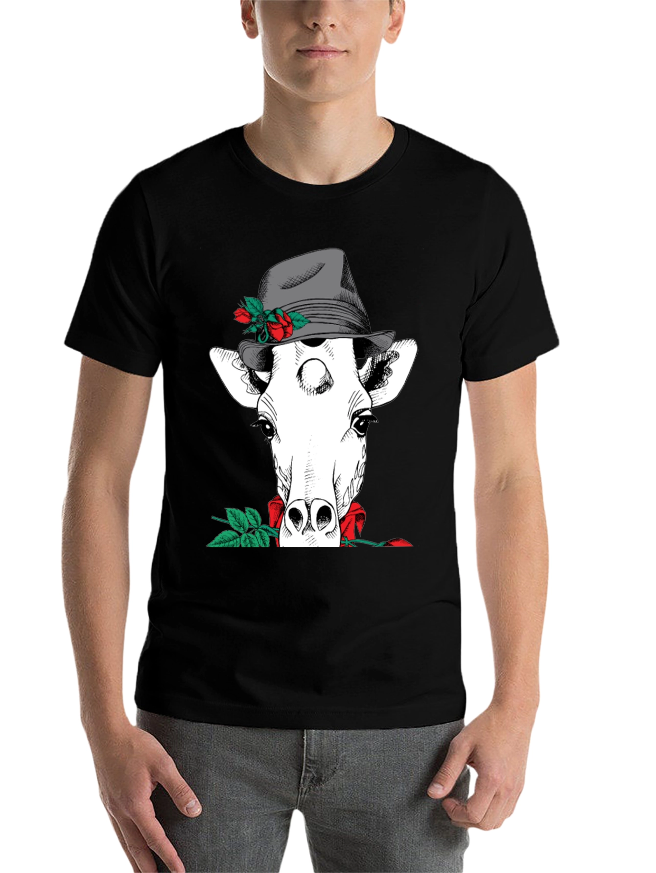 Black Giraffe in Hat Graphic Tee view 7