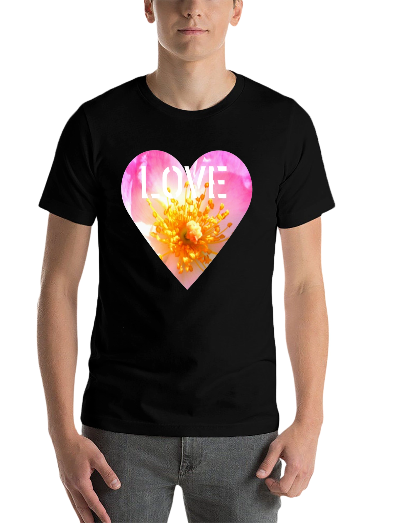 Black Love Heart Floral T-Shirt - Stylish Graphic Tee view 7