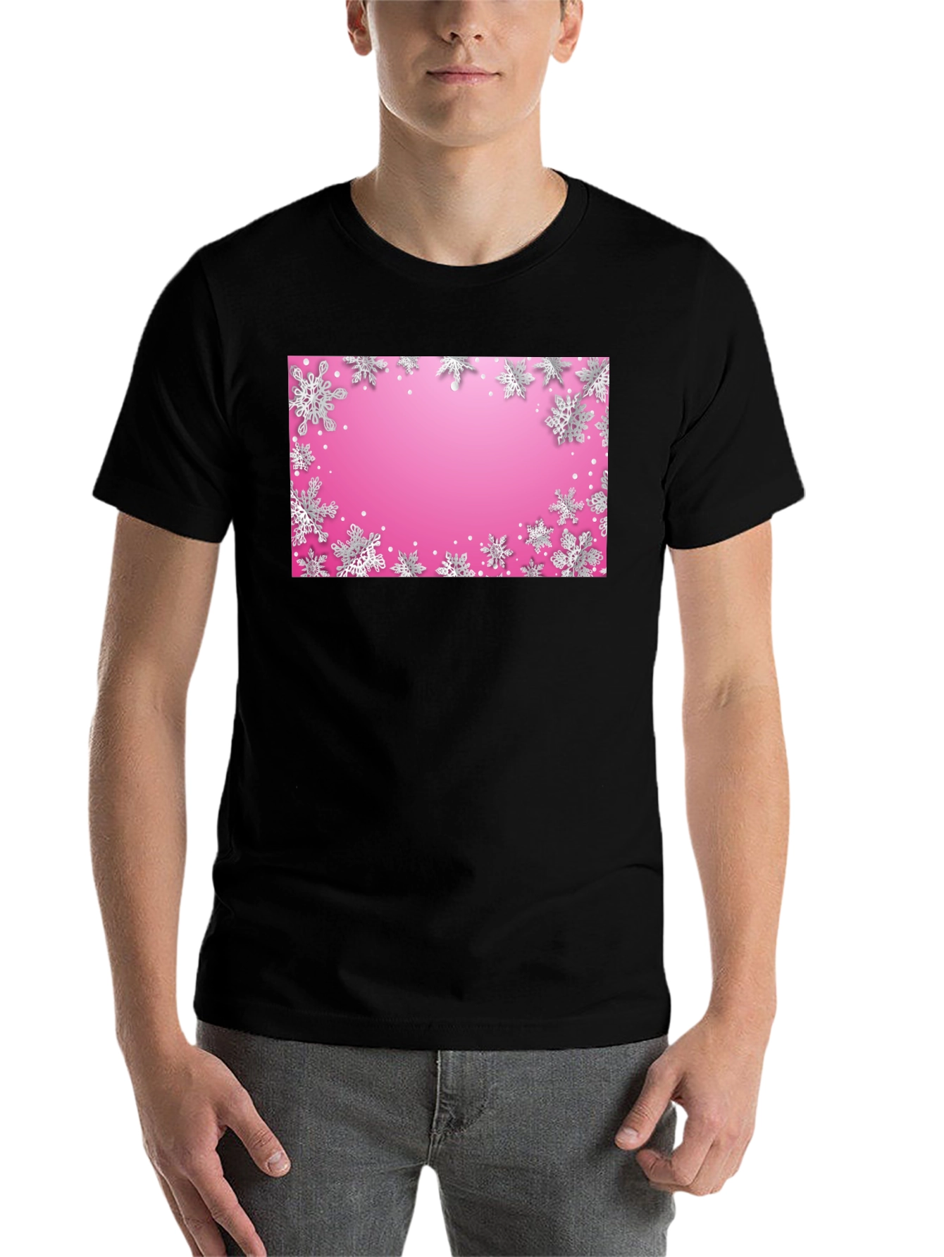 Black Snowflake Pattern Graphic Tee - Stylish Holiday Apparel view 7