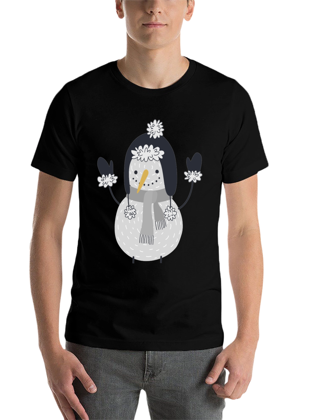Black Snowman Graphic Tee - Festive Holiday Fun view 7