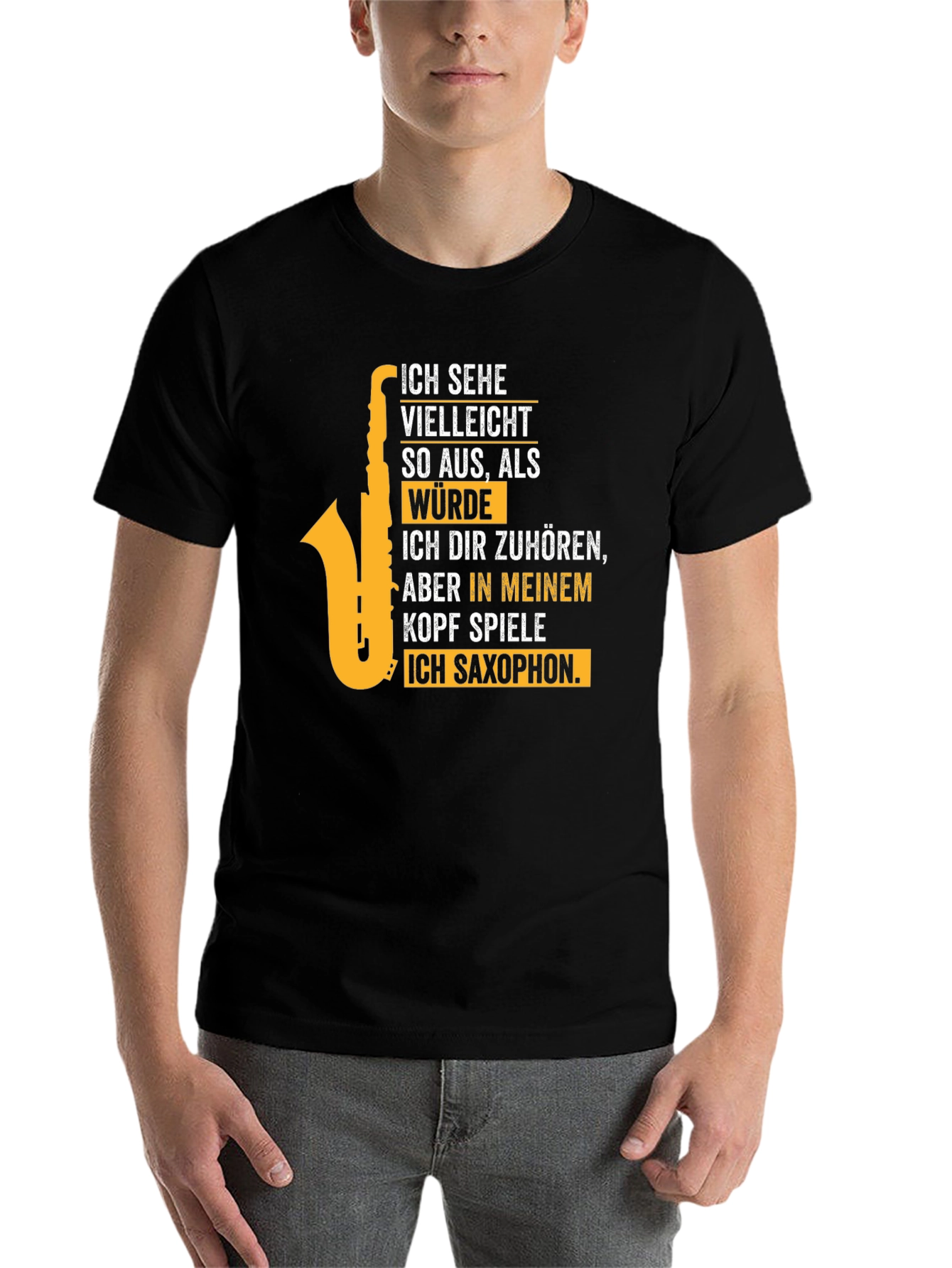 Black Saxophone Player T-Shirt - "I Play Saxophone in My Head" view 7