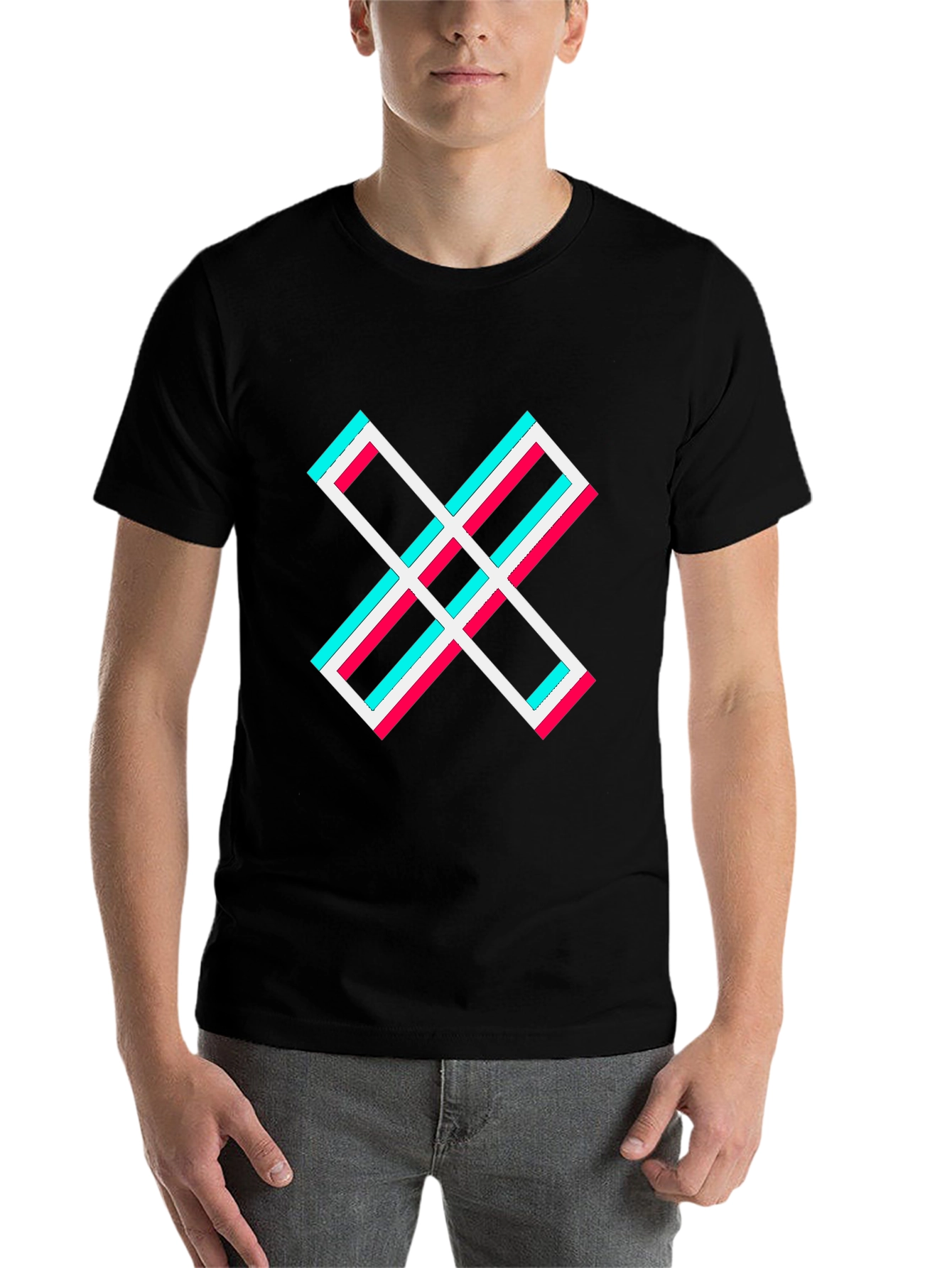 Black Abstract X Graphic Tee - Stylish Black Cotton T-Shirt view 7