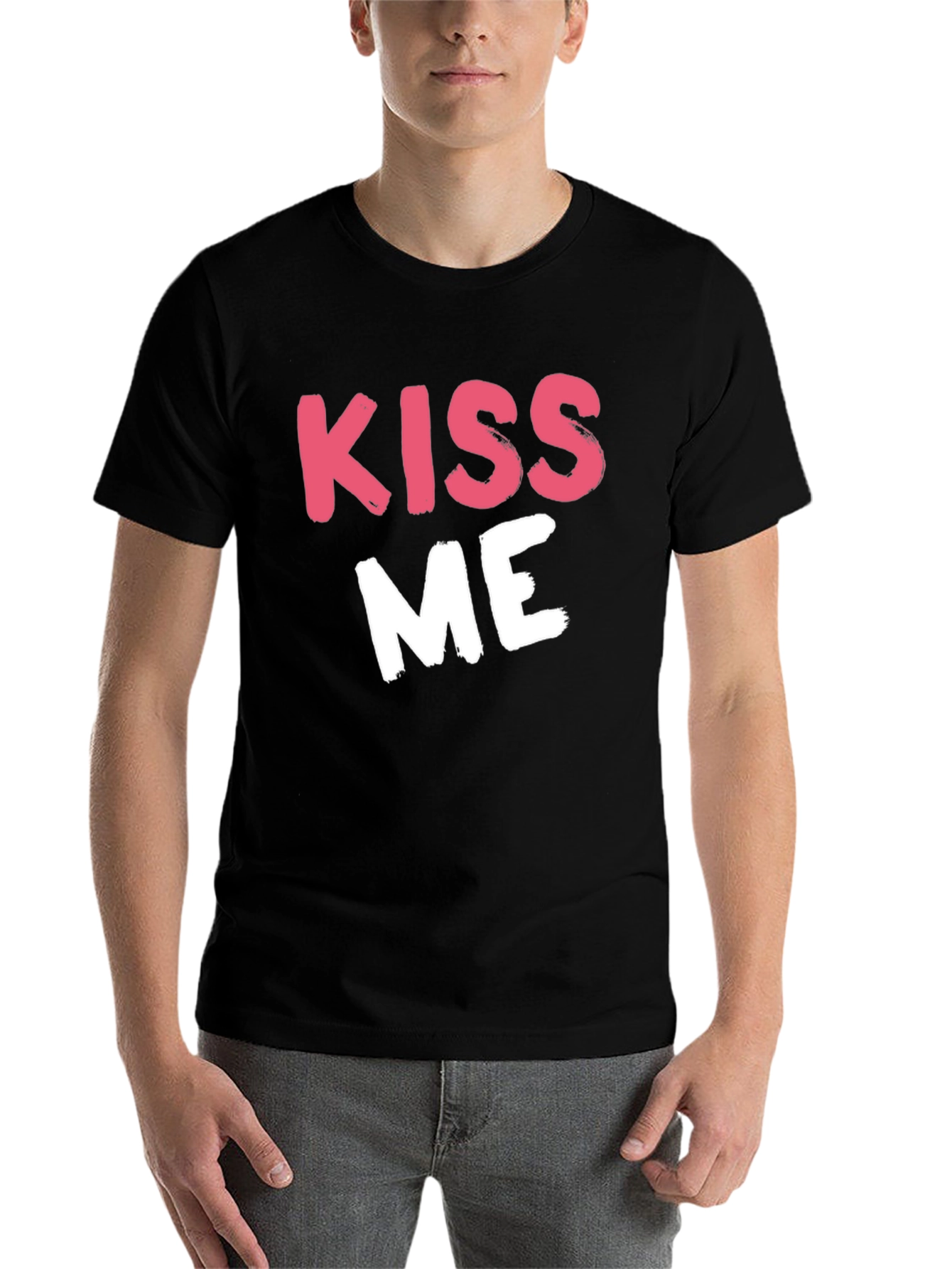 Black Kiss Me Graphic Tee - Black Crew Neck T-Shirt view 7