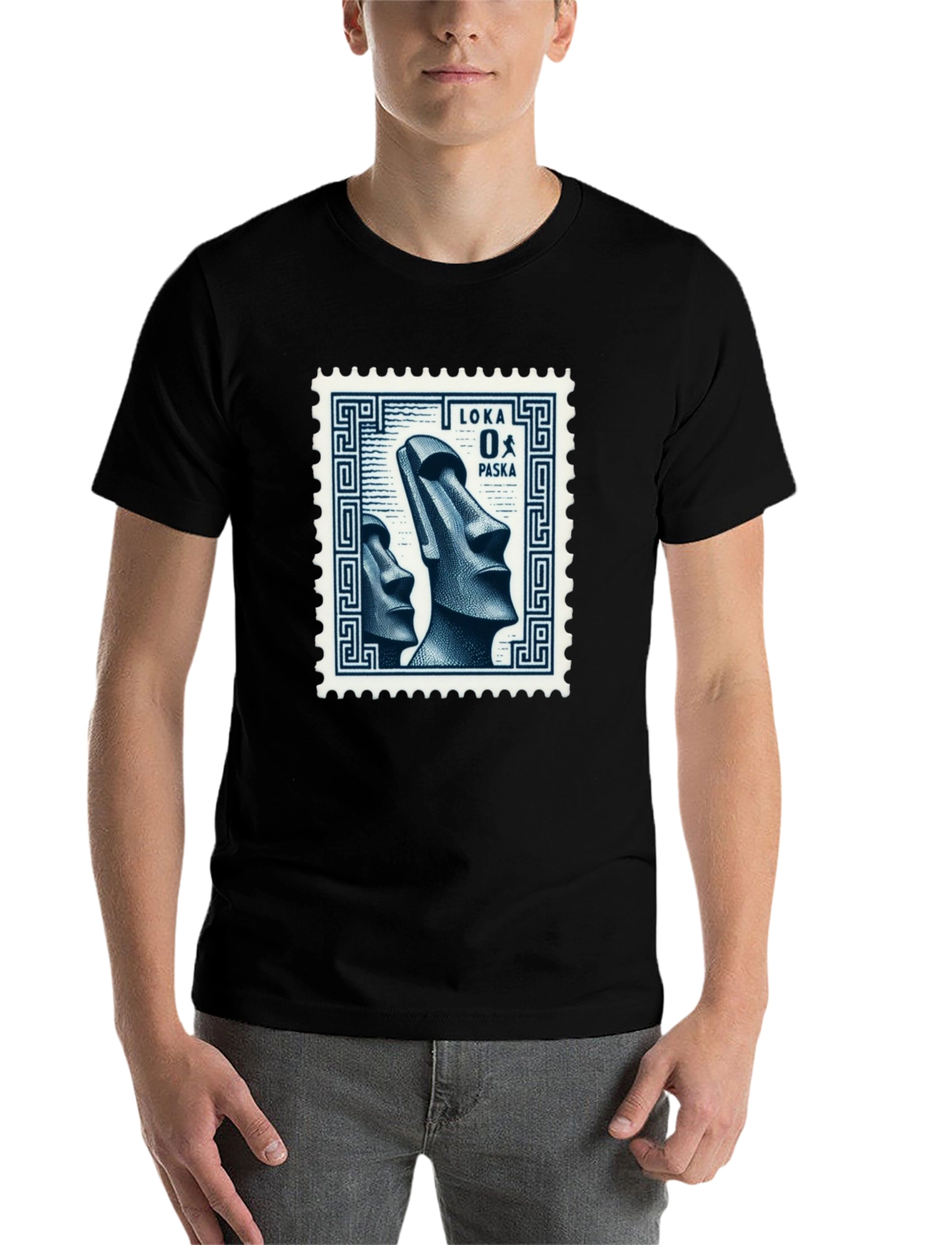 Black Moai Easter Island Stamp Graphic T-Shirt view 7