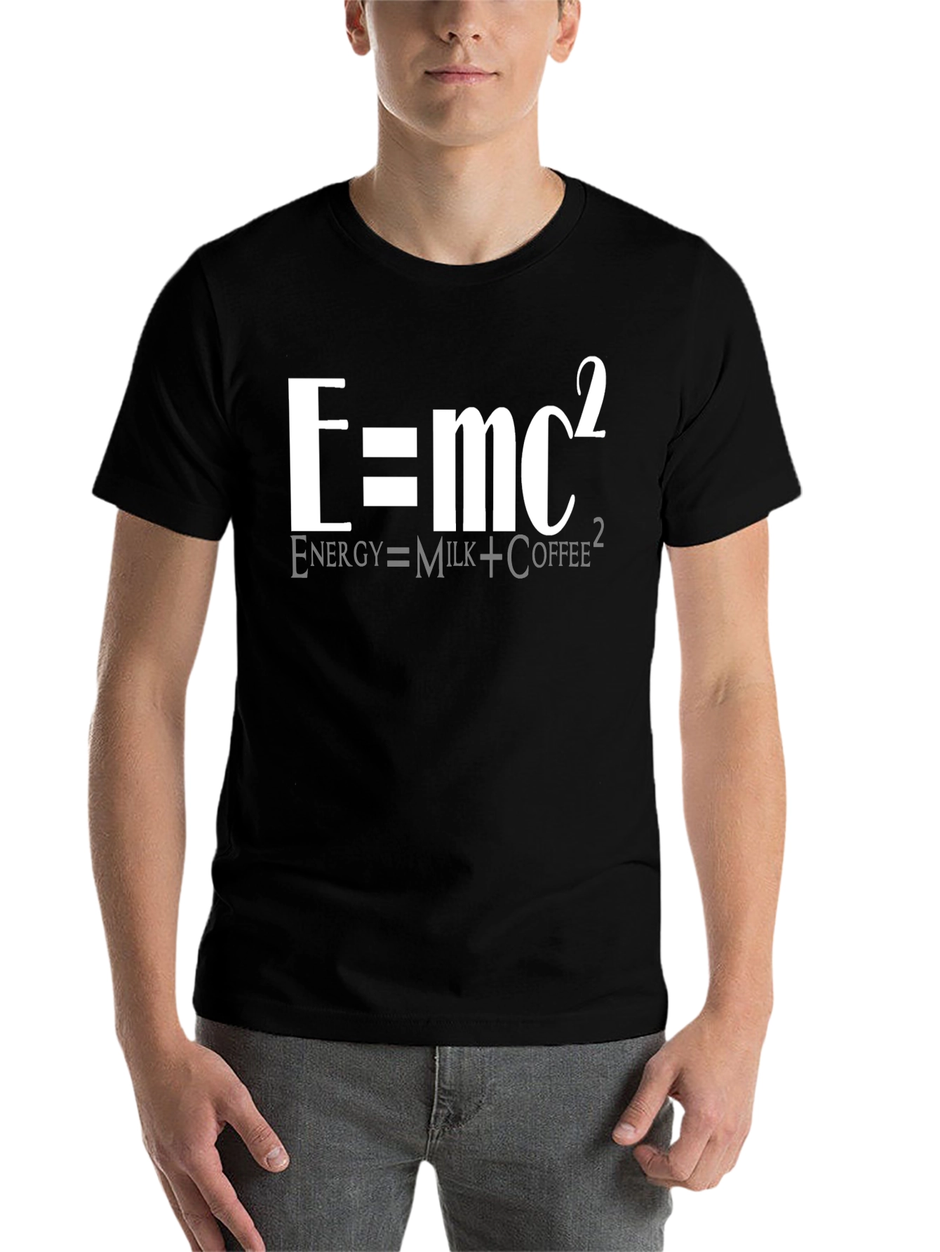 Black E=mc² Funny Science T-Shirt - Energy Equals Milk Coffee view 7