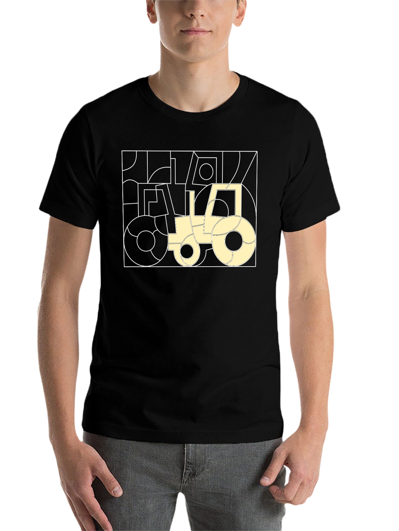 Black Abstract Tractor Graphic Tee - Black Cotton Comfort view 7
