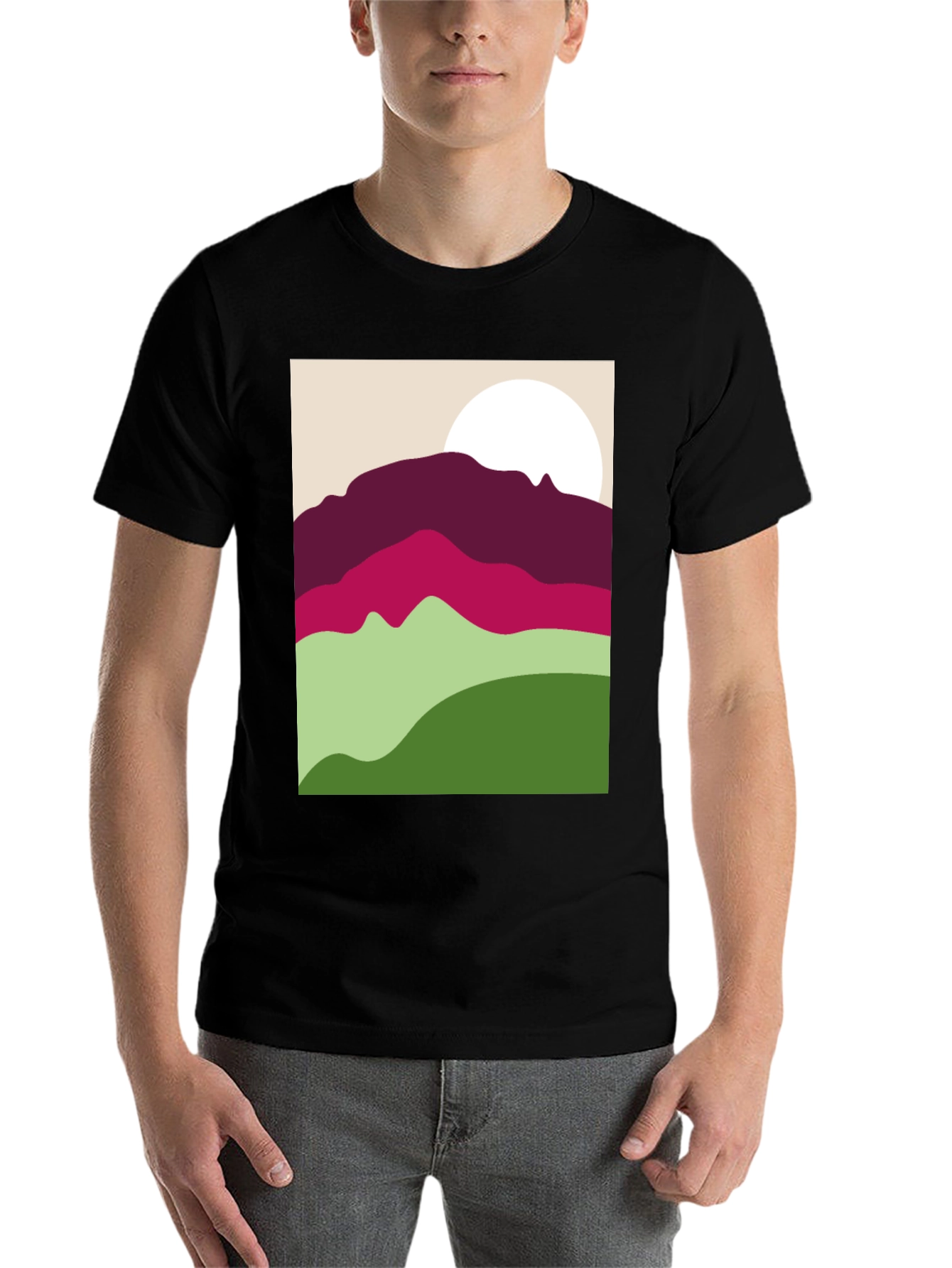 Black Abstract Mountain Scene Graphic Tee - Black view 7