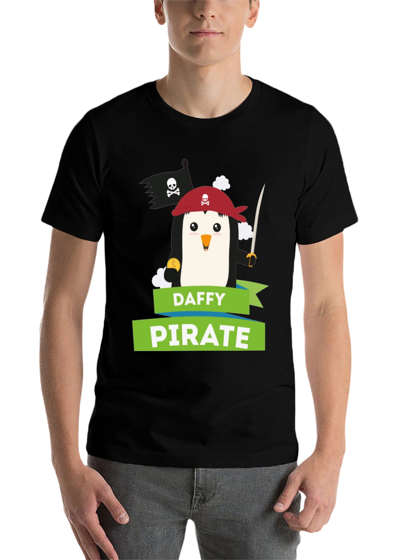 Black Daffy Pirate Penguin T-Shirt - Fun Cartoon Tee view 7