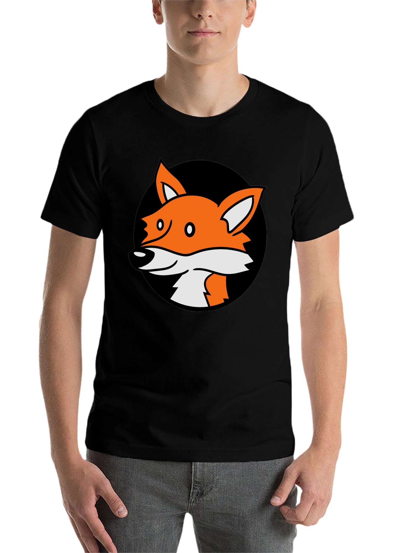 Black Fox Graphic Black T-Shirt - Cartoon Animal Tee view 7