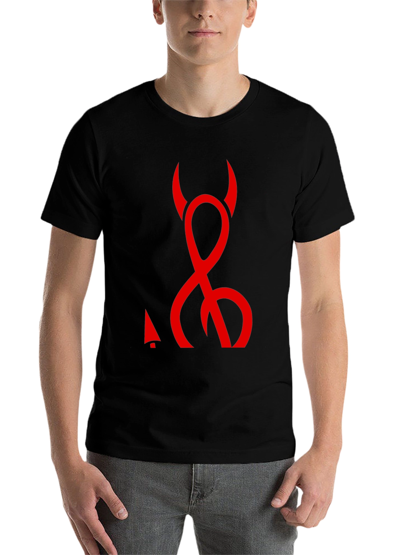 Black Devil Symbol Graphic Tee - Black Cotton T-Shirt view 7