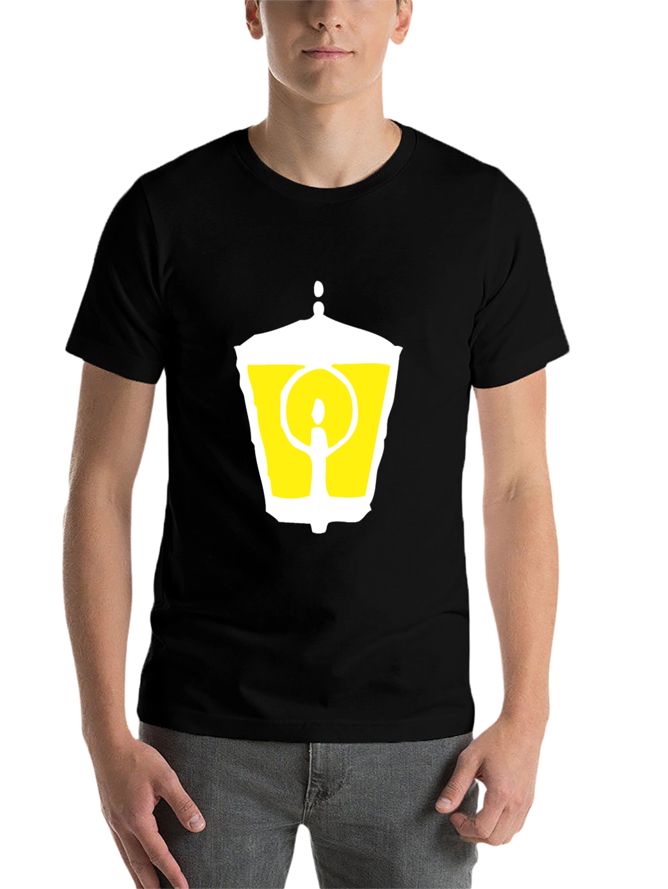 Black Black T-Shirt with Graphic Lantern Design view 7