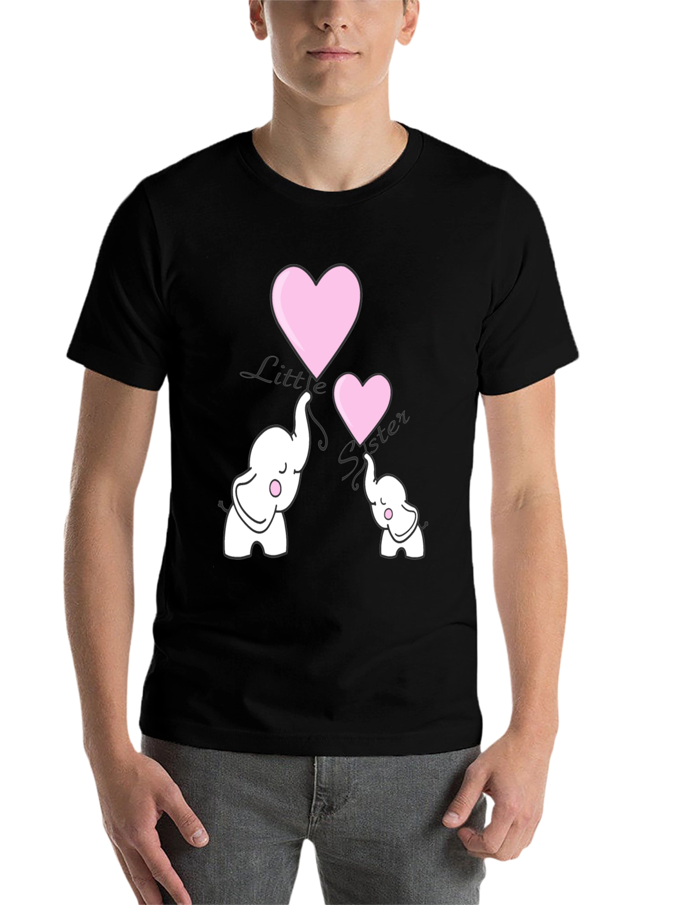 Black Cute Elephant Heart Graphic Tee - Black view 7