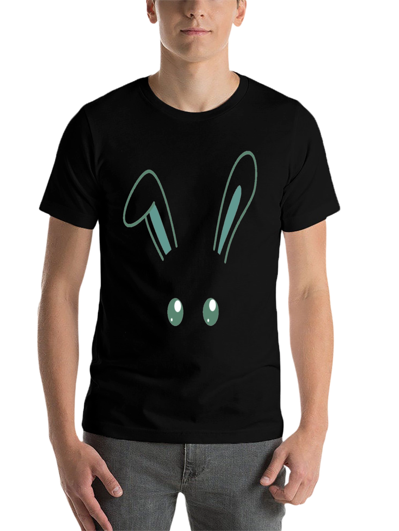 Black Cute Bunny Face Graphic T-Shirt view 7