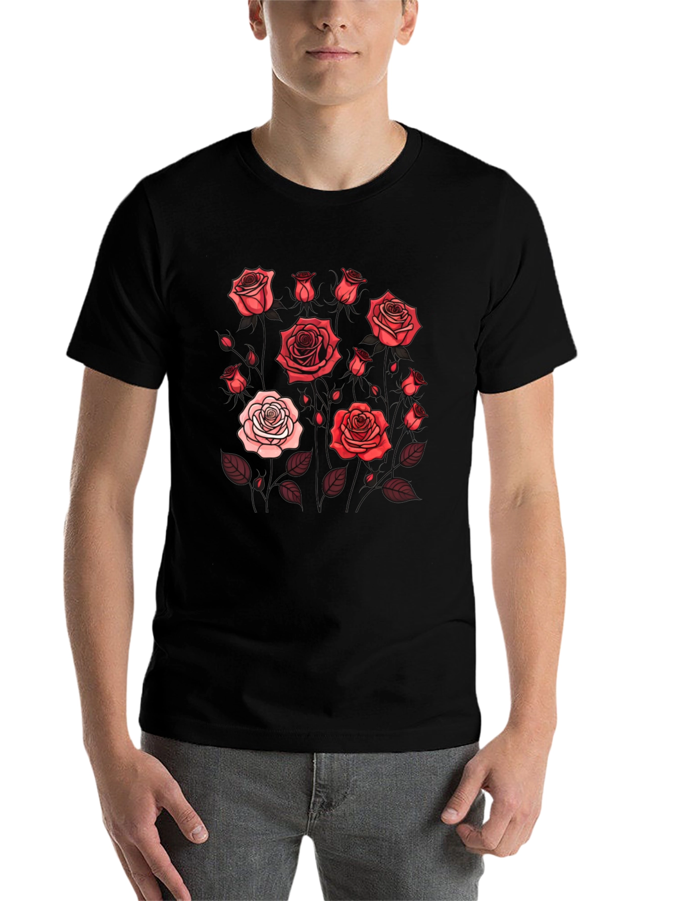 Black Floral Rose Print T-Shirt - Black view 7