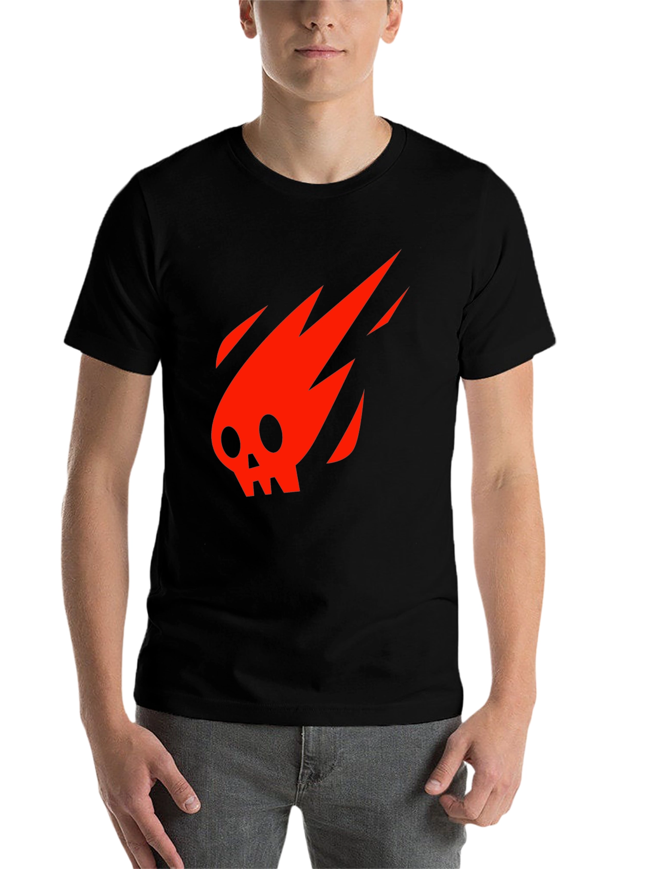 Black Fiery Skull Graphic Tee - Black Cotton Casual Shirt view 7
