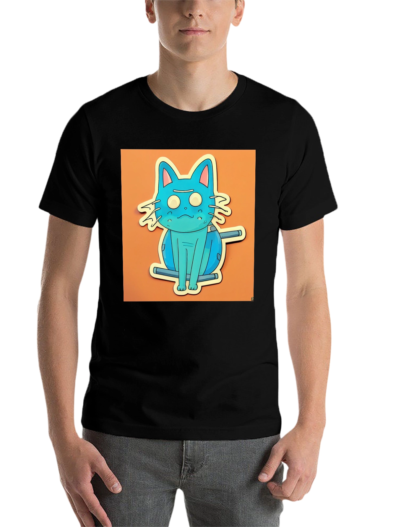 Black Blue Cat T-Shirt - Funky Cartoon Style view 7