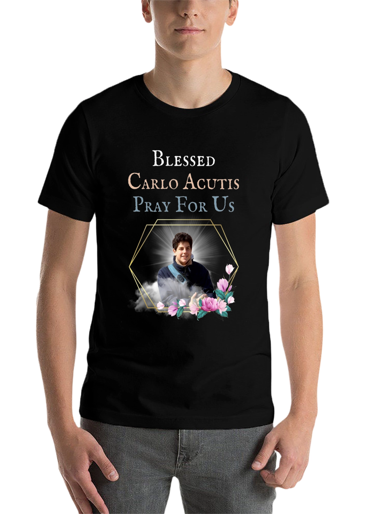 Black Blessed Carlo Acutis Pray For Us Black T-Shirt view 7