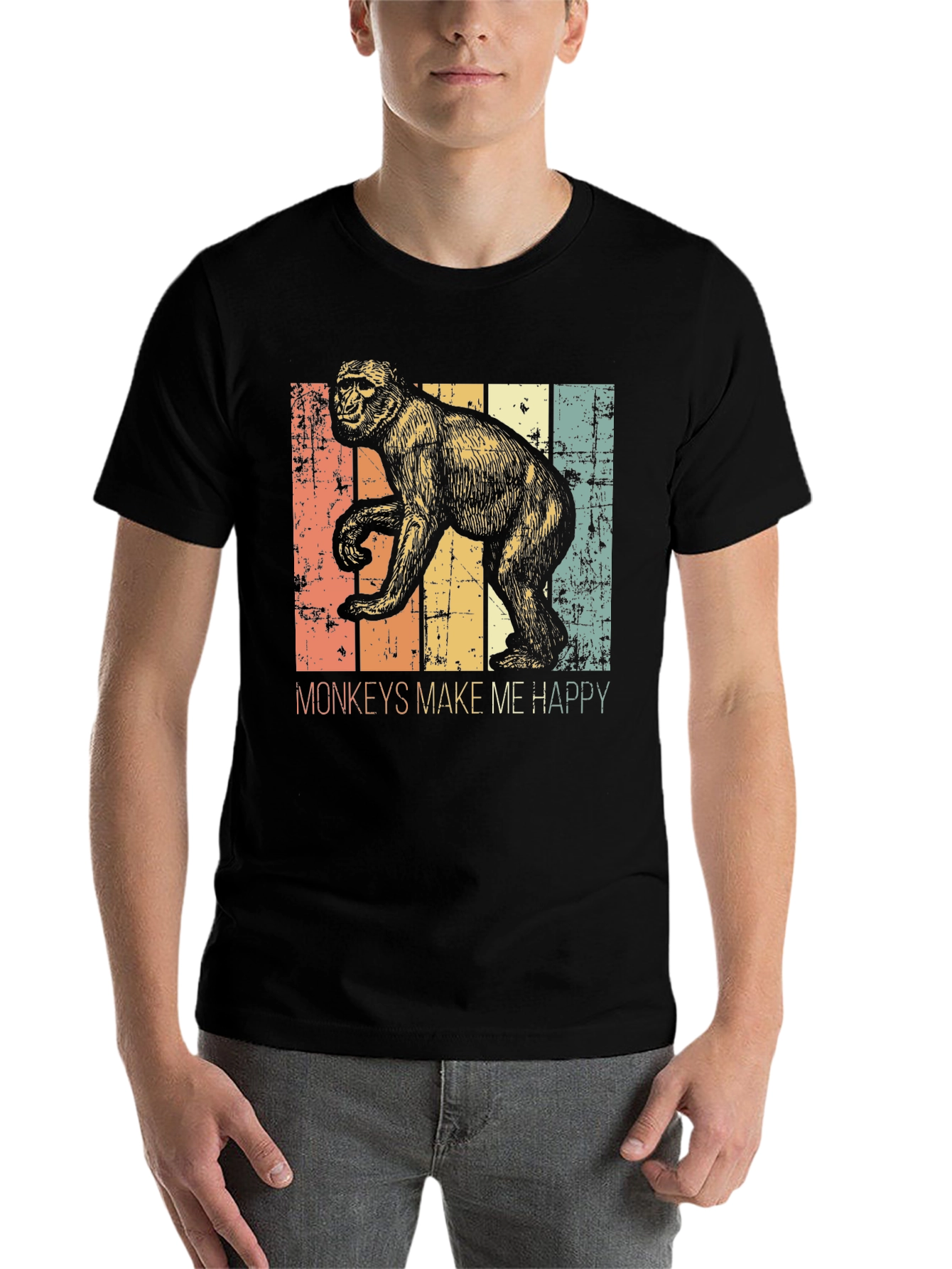 Black Vintage Monkeys Make Me Happy Graphic Tee view 7