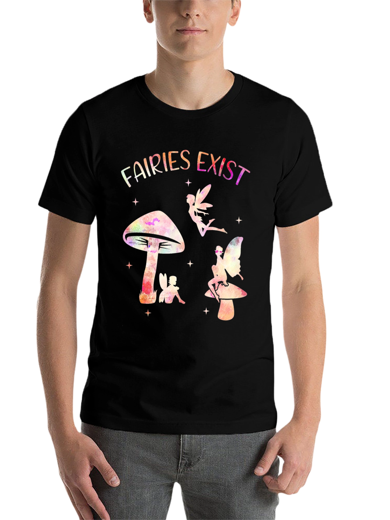 Black Fairies Exist Graphic Tee - Mushroom Fairycore Shirt view 7