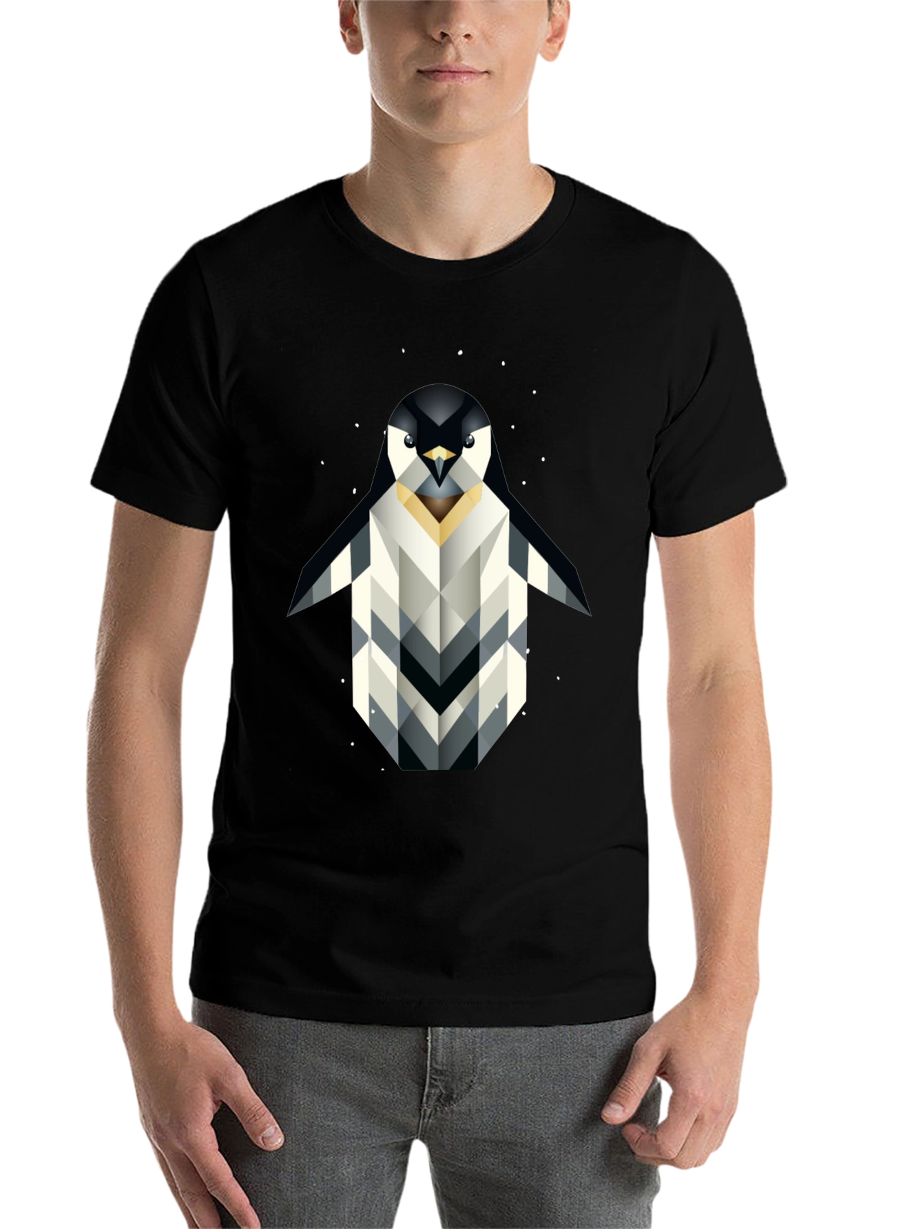 Black Geometric Penguin Graphic T-Shirt - Black view 7