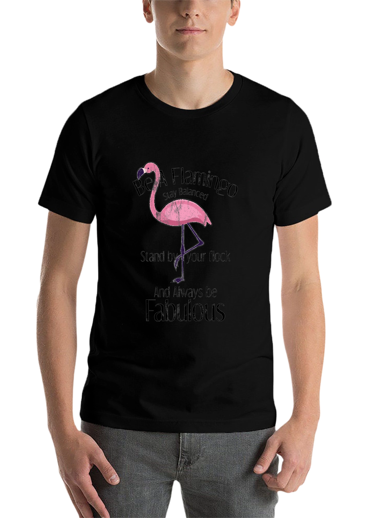 Black Be a Flamingo Black T-Shirt view 7