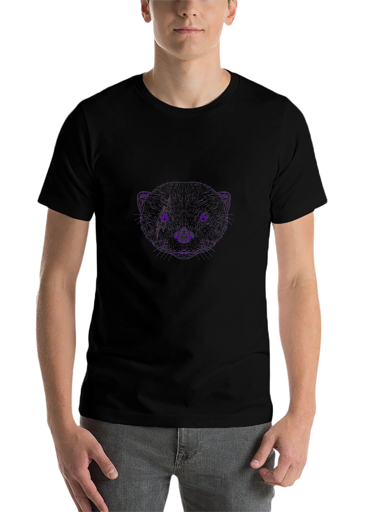 Black Black T-Shirt with Abstract Animal Face view 7
