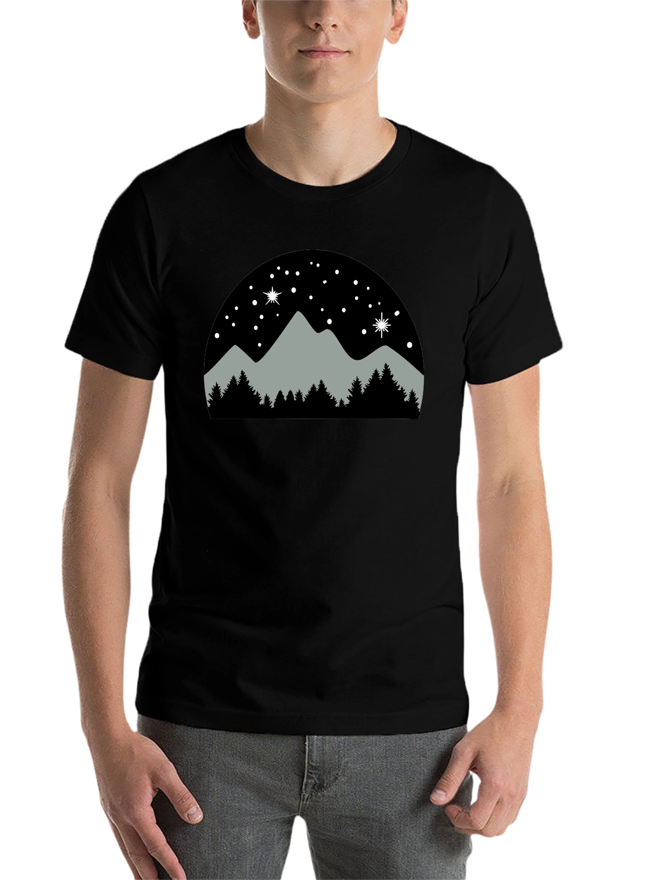 Black Mountain Night Scene T-Shirt view 7