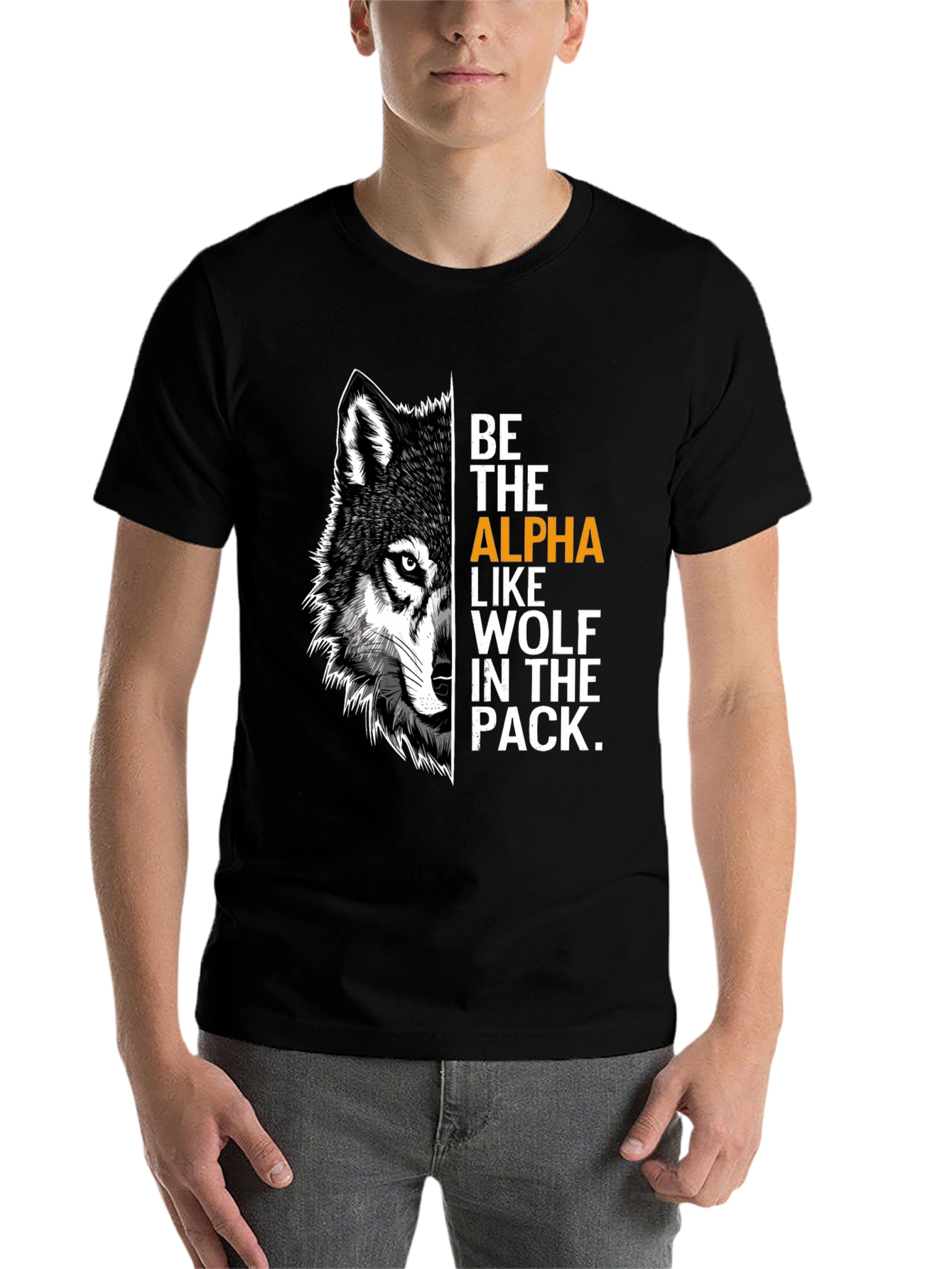 Black Be the Alpha Wolf Graphic Print T-Shirt view 7