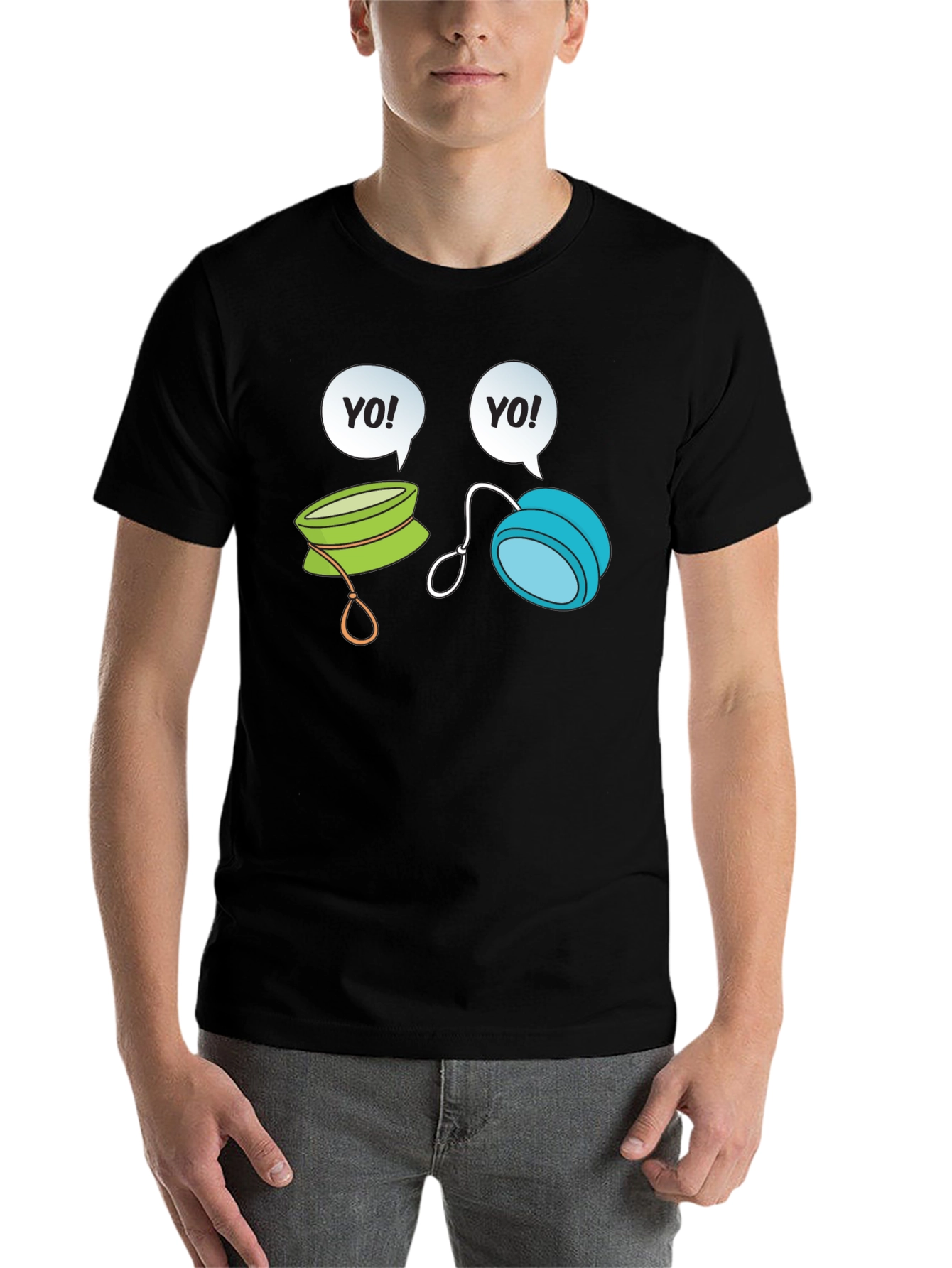 Black Yo-Yo Cartoon Graphic Black T-Shirt view 7