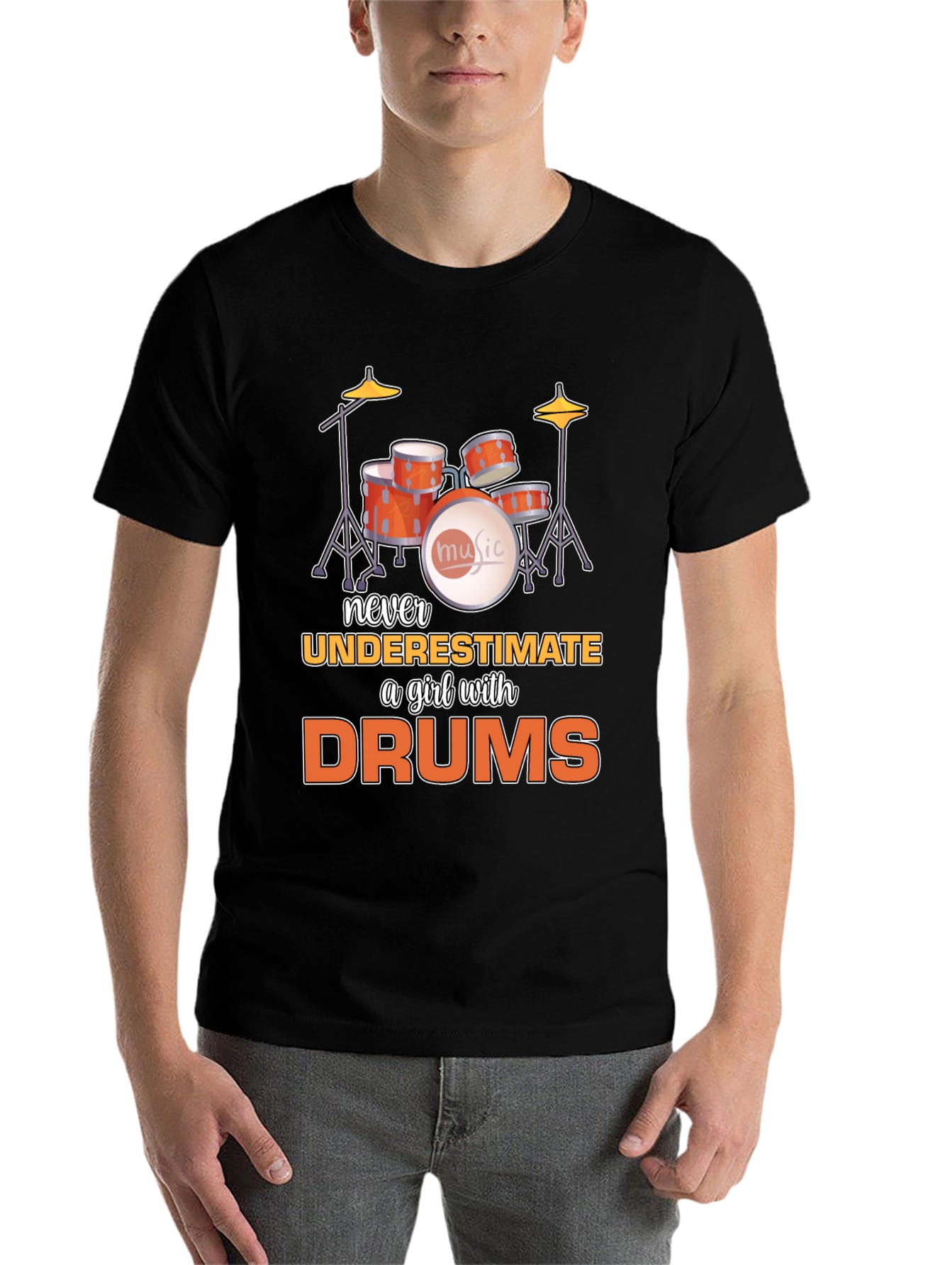 Black Never Underestimate a Girl with Drums T-Shirt view 7