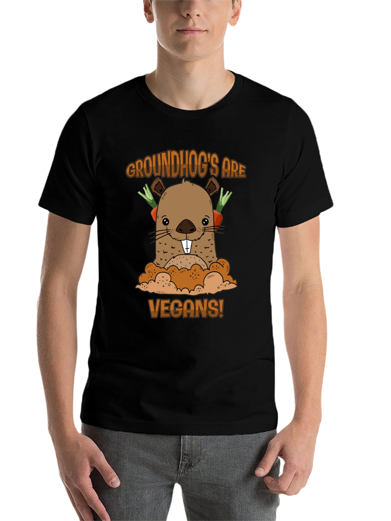 Black Groundhog Vegan T-Shirt - Cute Animal Tee view 7