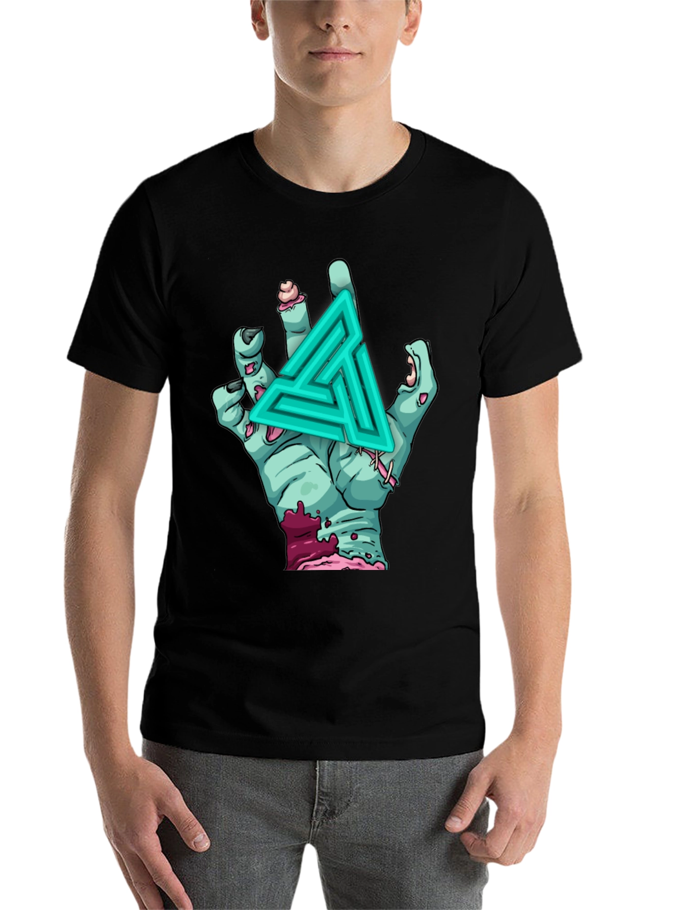 Black Zombie Hand Graphic T-Shirt - Unique Design view 7