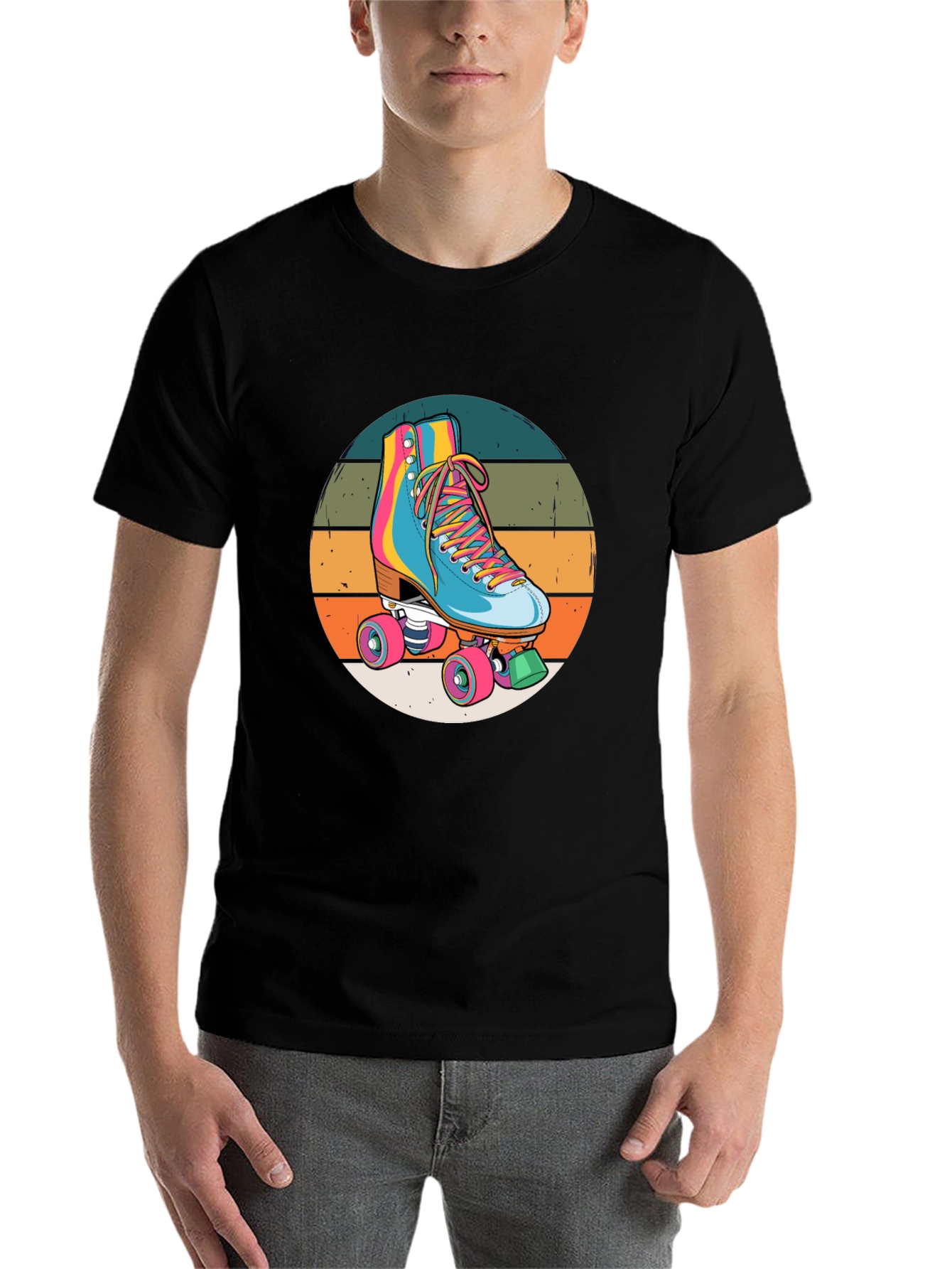 Black Retro Roller Skate Graphic Tee view 7
