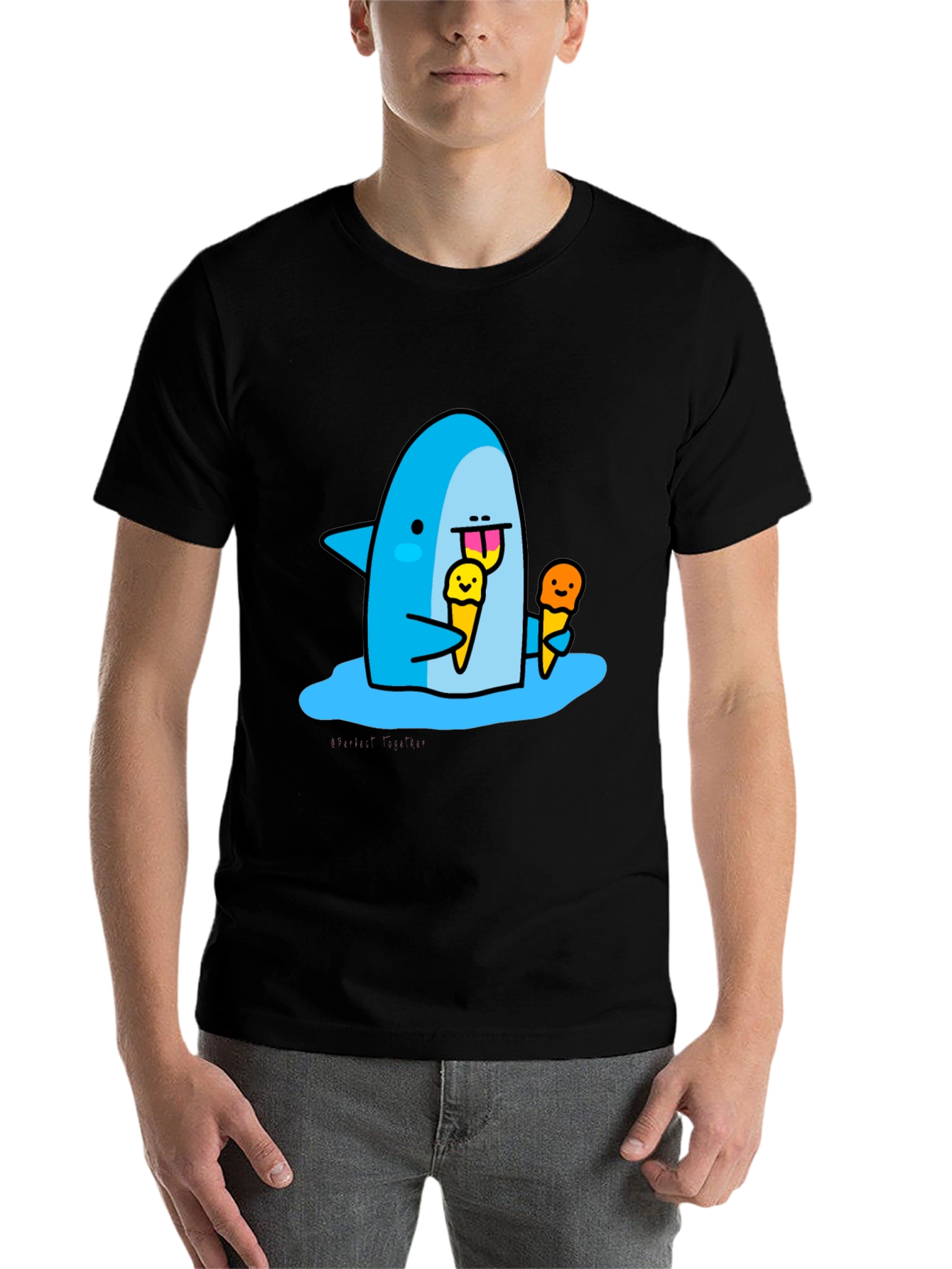 Black Shark Eating Ice Cream Graphic T-Shirt view 7