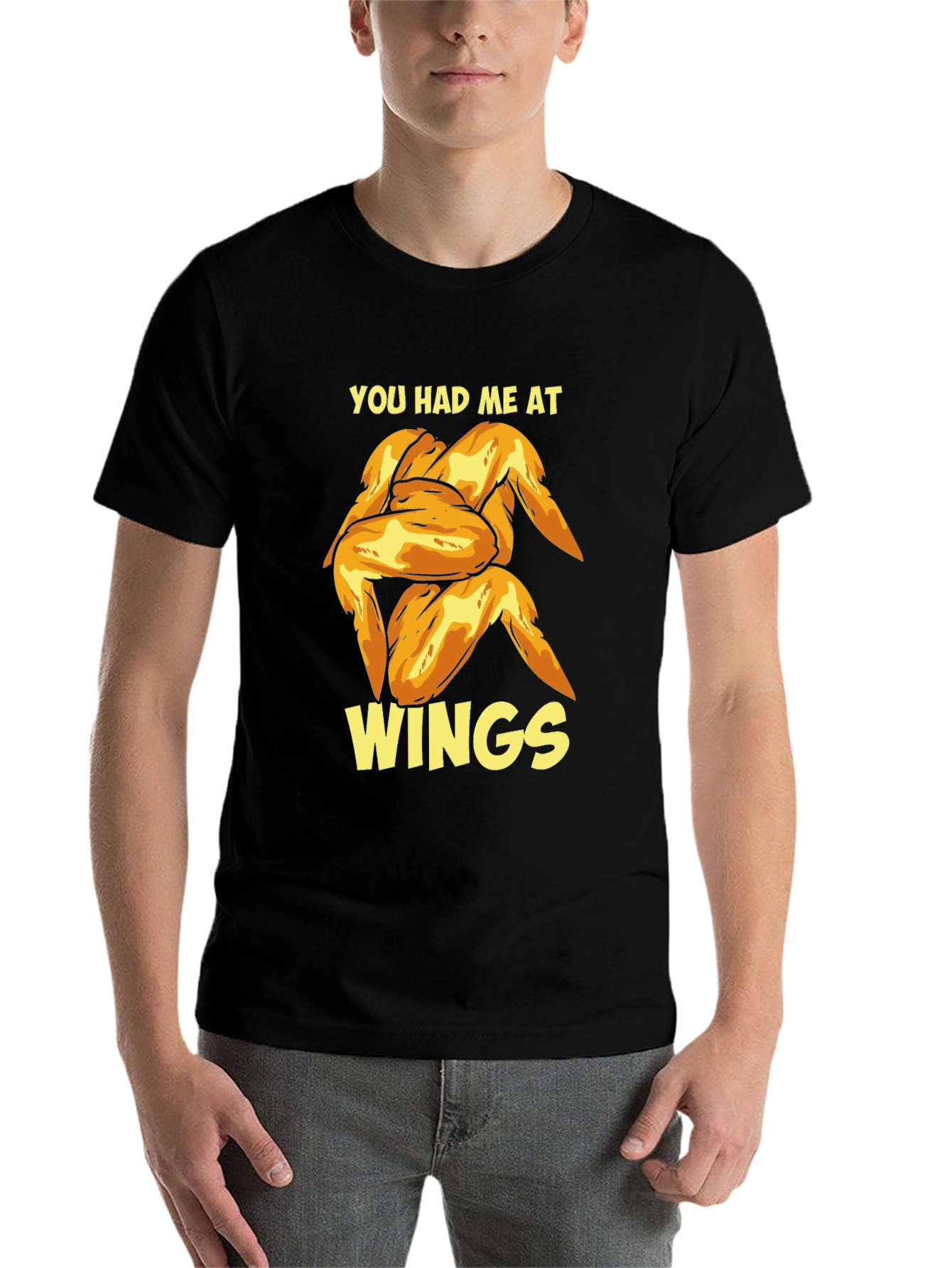 Black You Had Me At Wings - Novelty Graphic T-Shirt view 7
